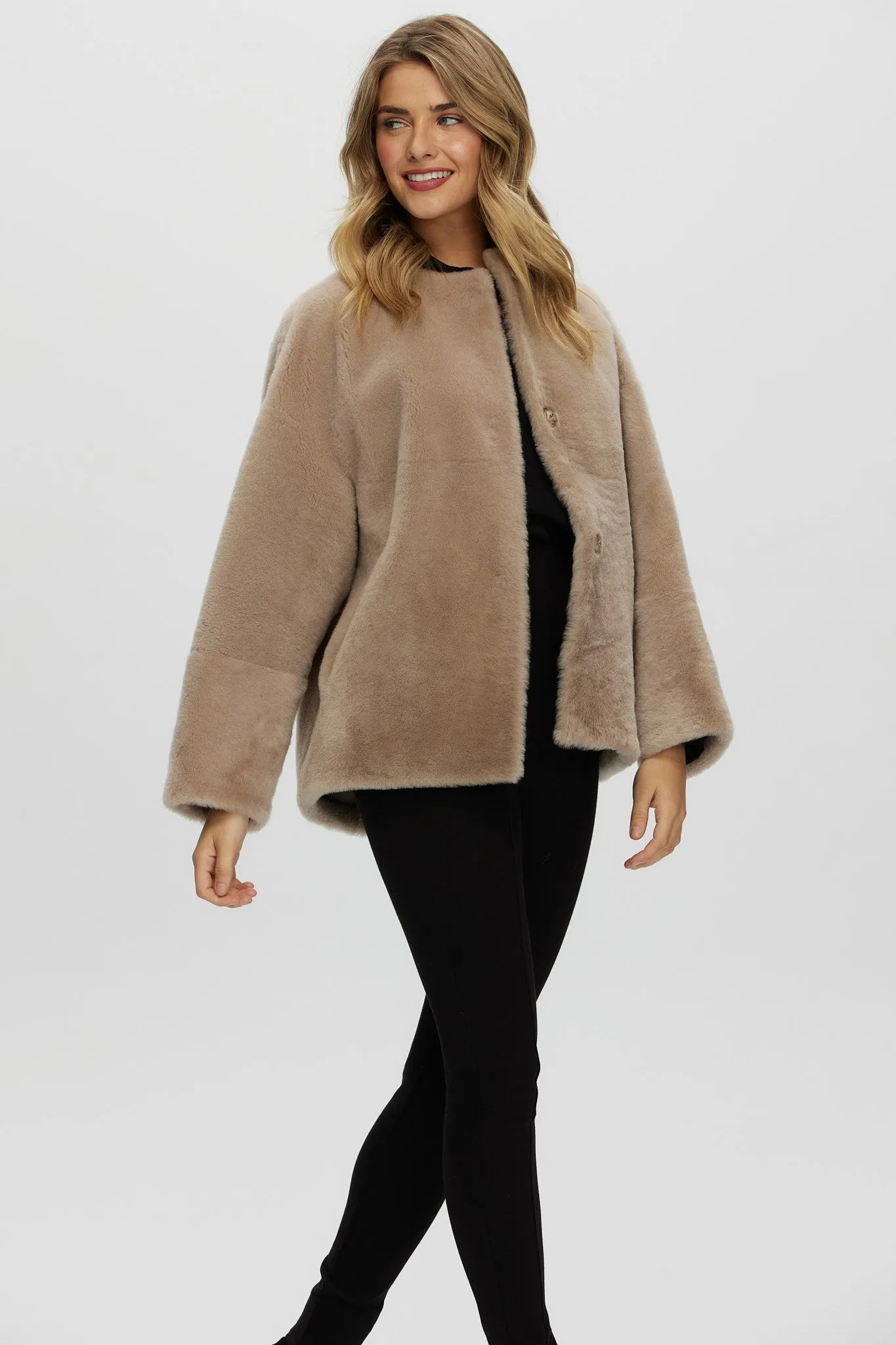 Reversible Shearling Lamb Collarless Jacket