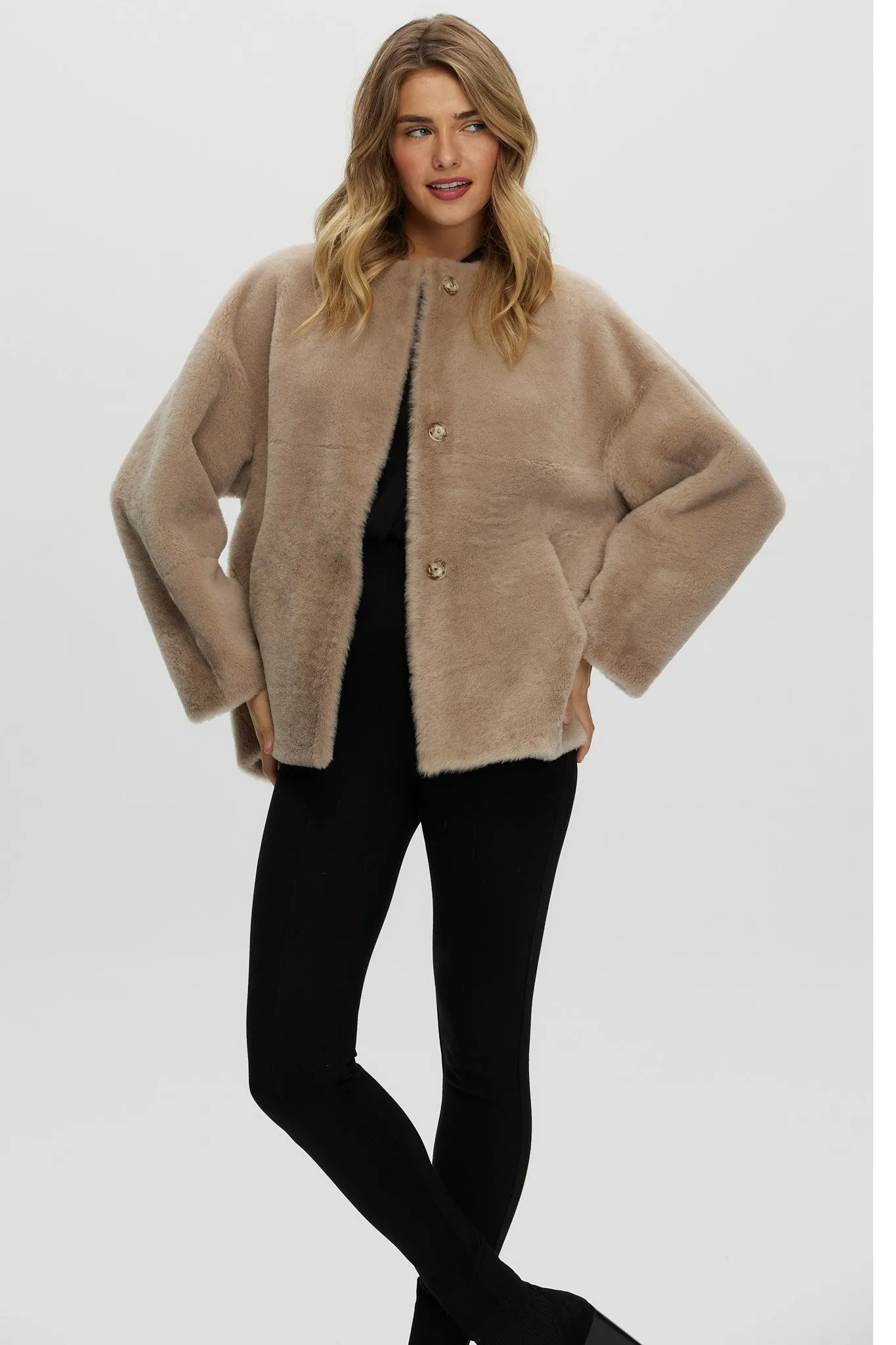 Reversible Shearling Lamb Collarless Jacket