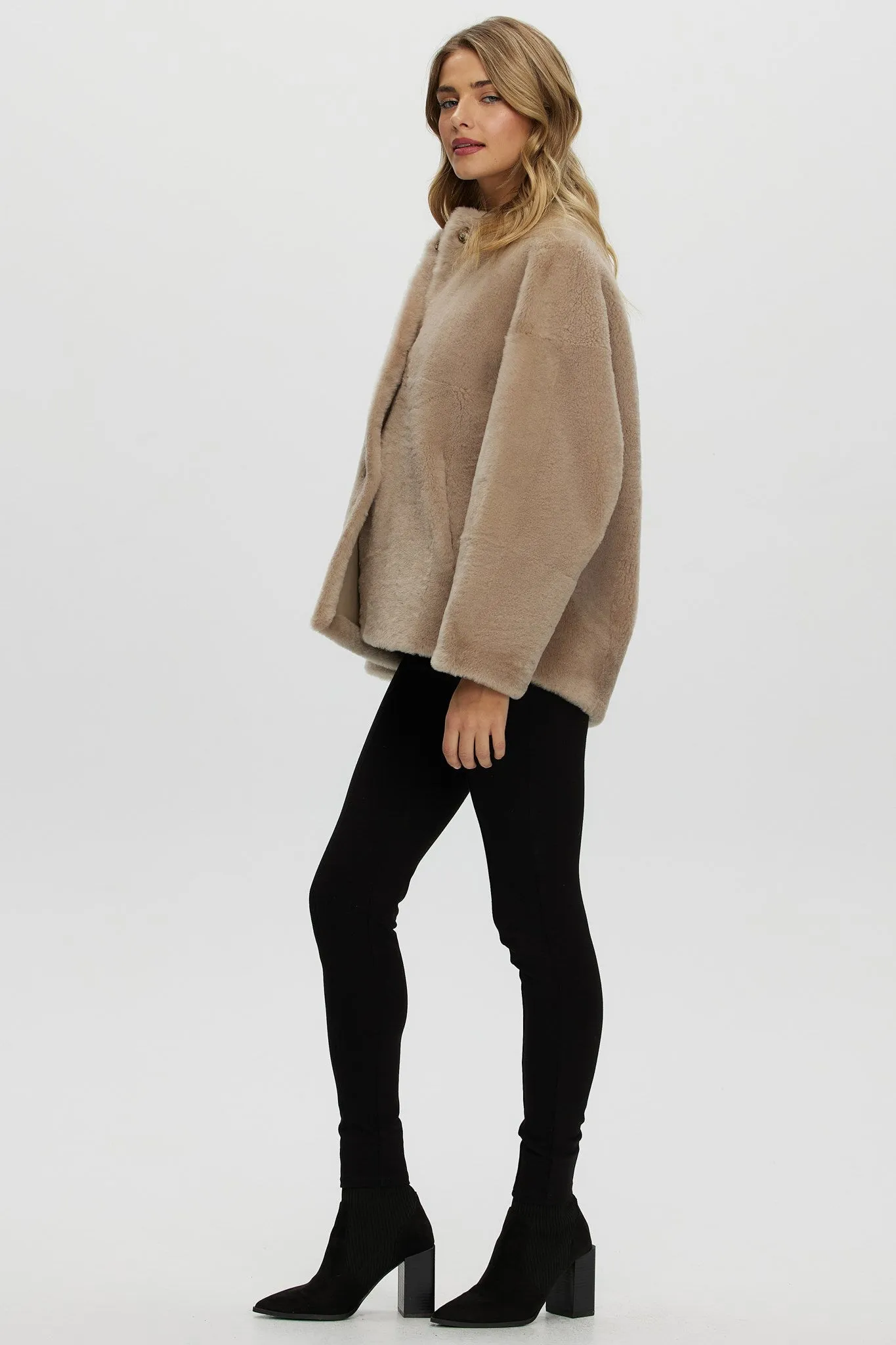 Reversible Shearling Lamb Collarless Jacket