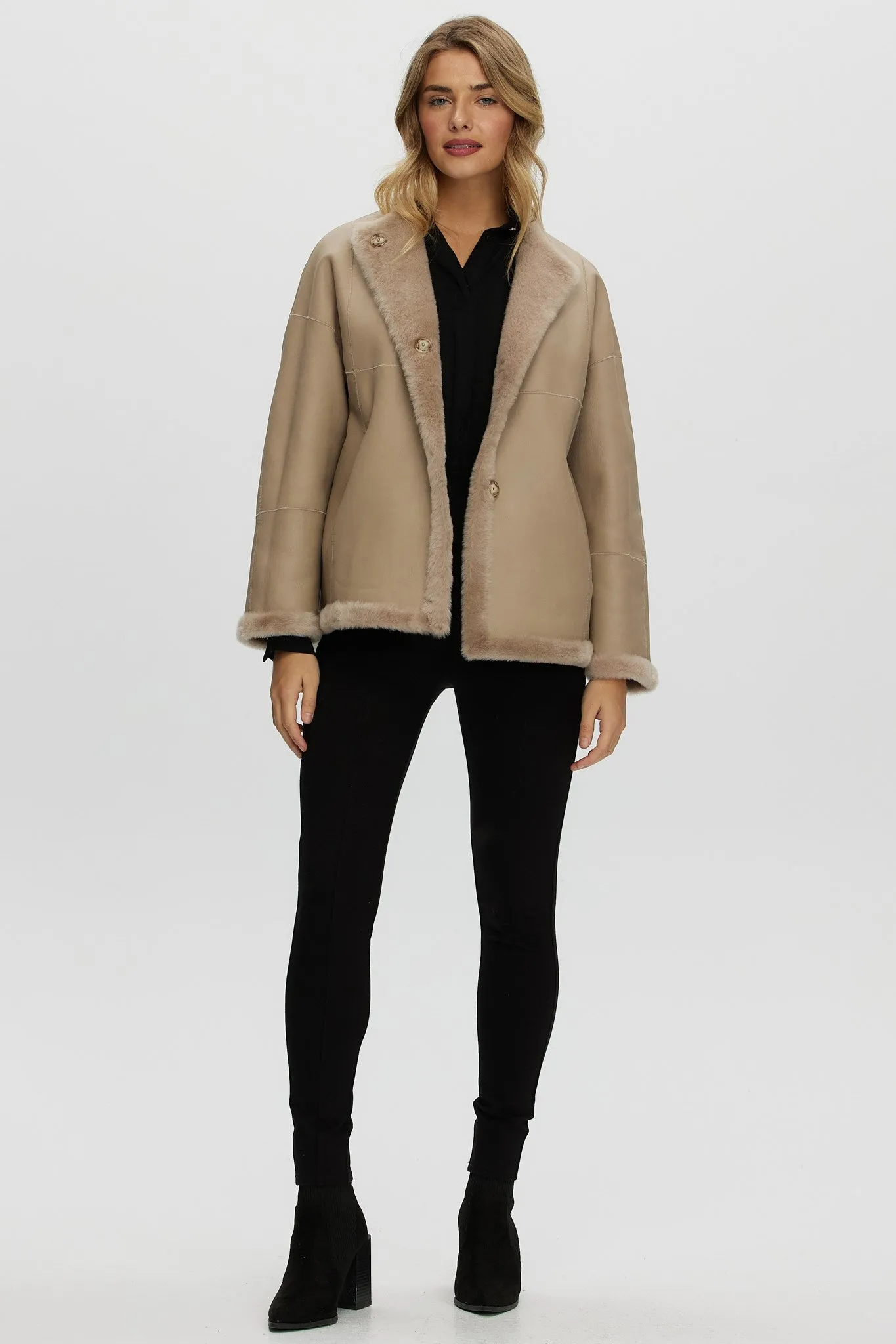 Reversible Shearling Lamb Collarless Jacket