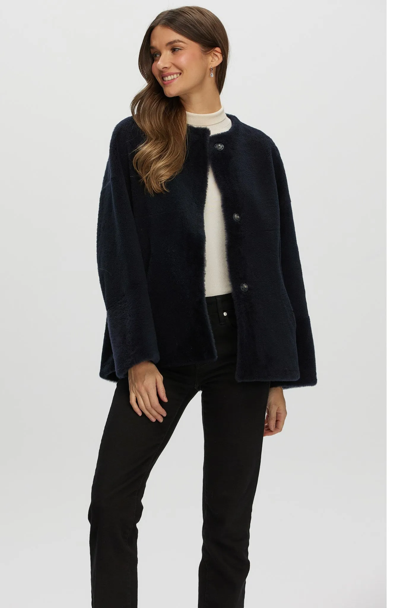 Reversible Shearling Lamb Collarless Jacket