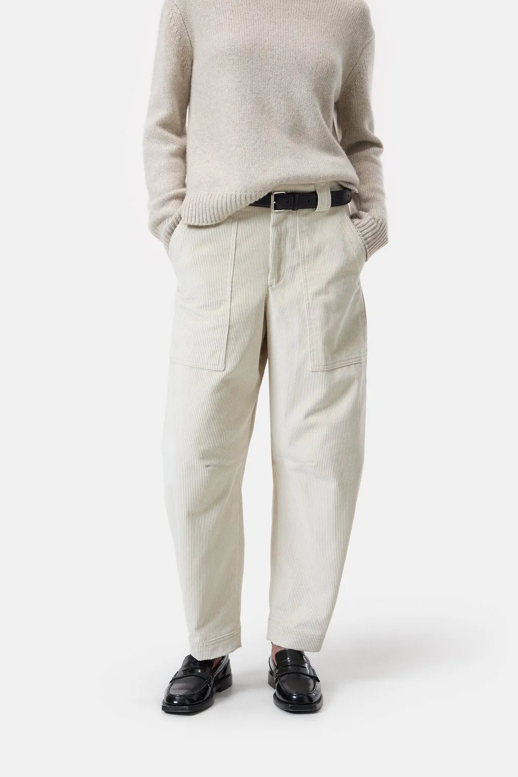 Rhannon Relaxed Corduroy Pants - Pearl Beige