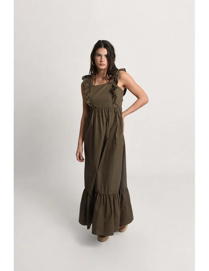 Ruffle Sleeve Olive Maxi Dress