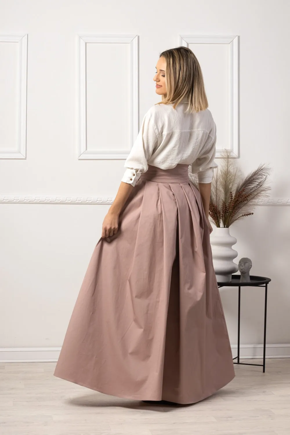 Sage Green High Waist Pleated Maxi Skirt