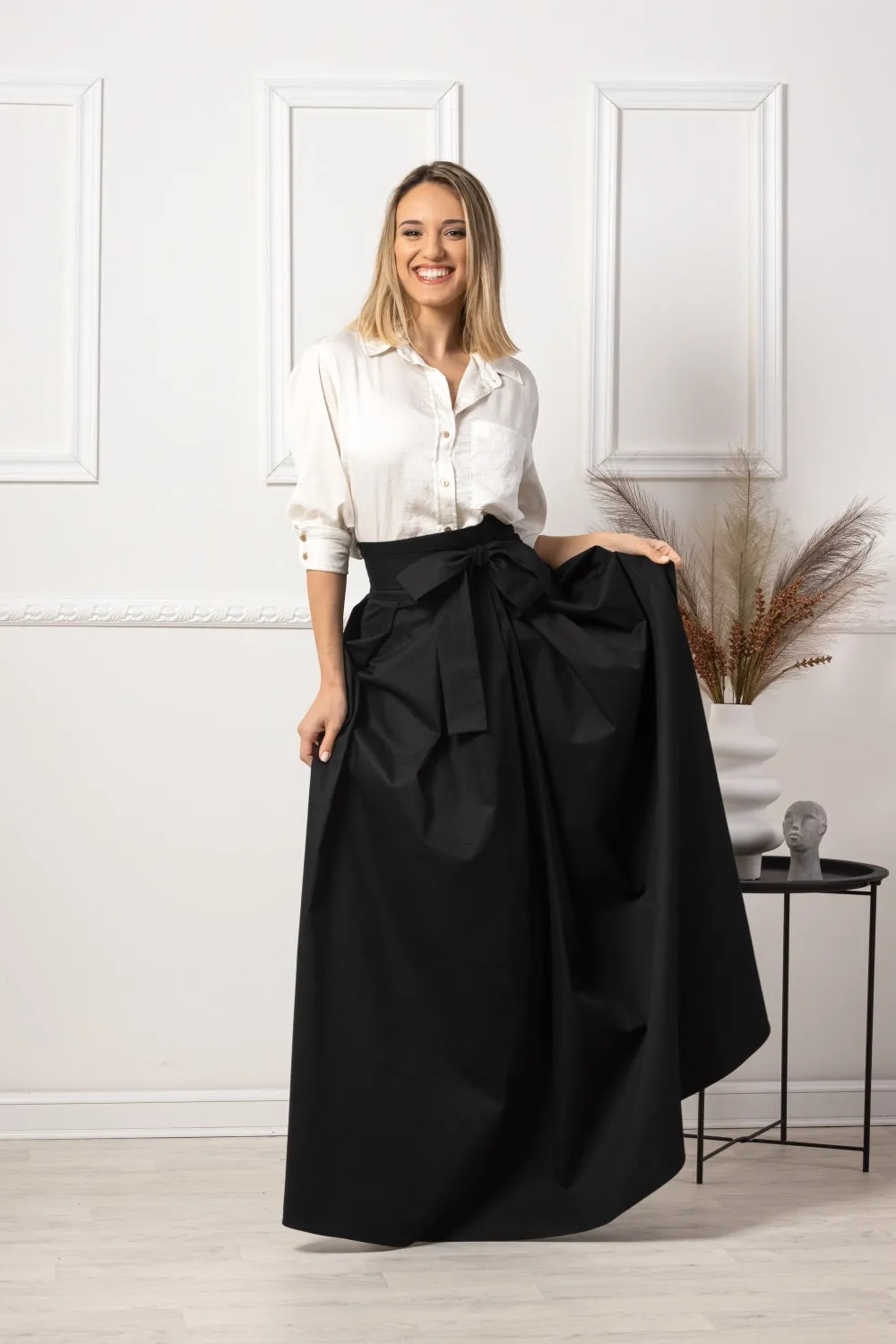 Sage Green High Waist Pleated Maxi Skirt