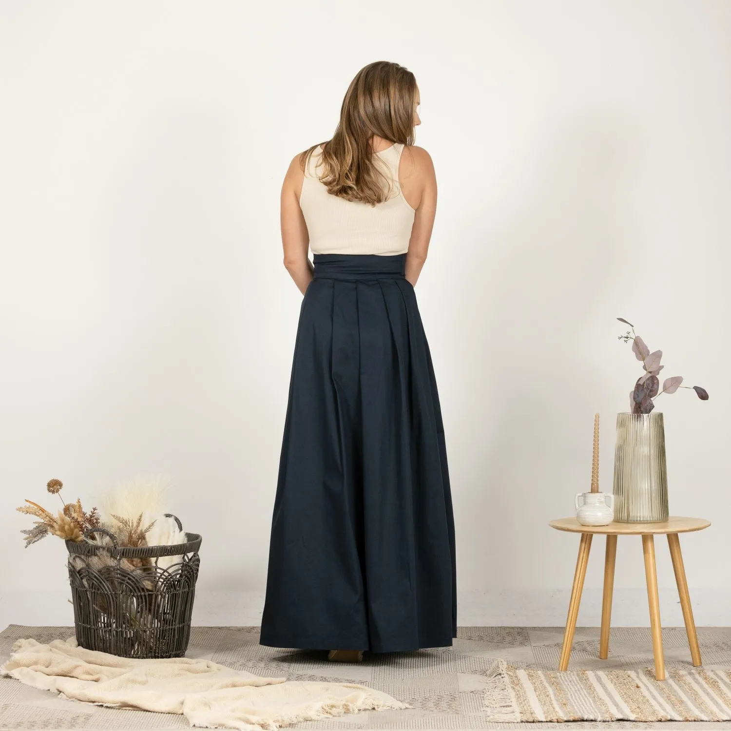 Sage Green High Waist Pleated Maxi Skirt