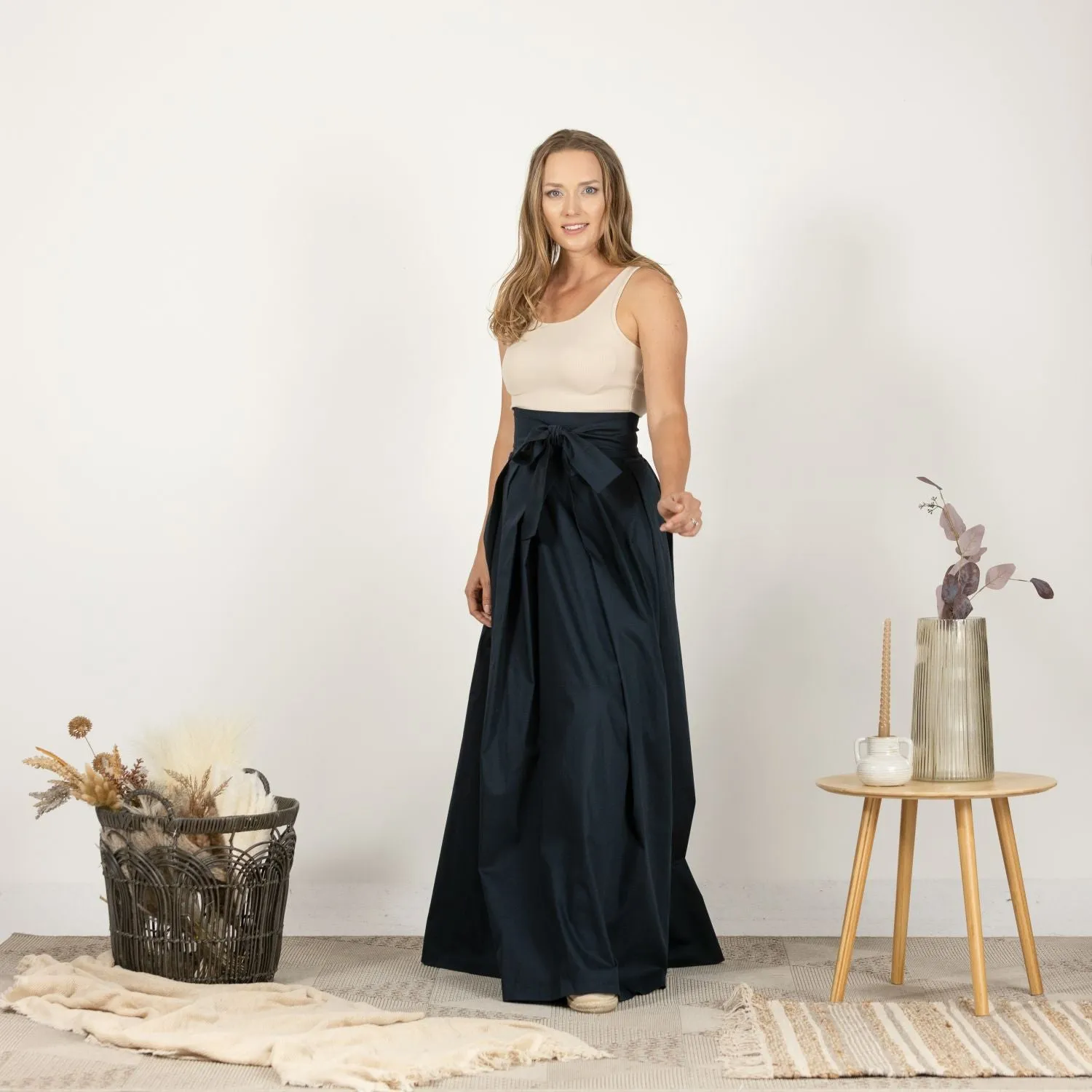 Sage Green High Waist Pleated Maxi Skirt