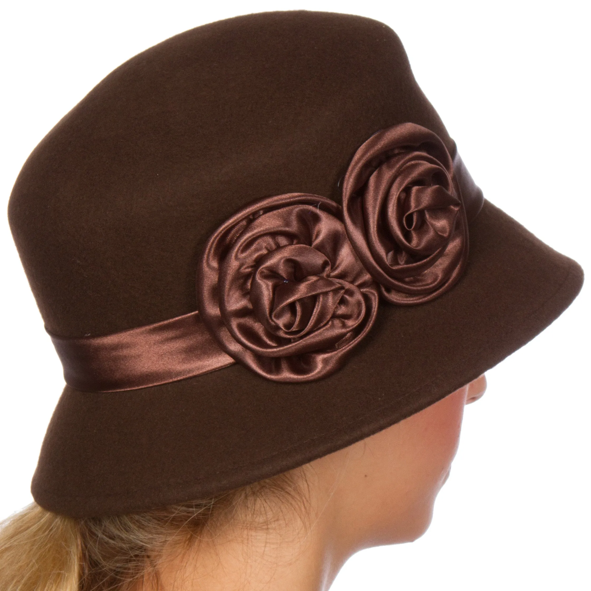 Sakkas Alice Satin Rose Vintage Style Wool Cloche Hat