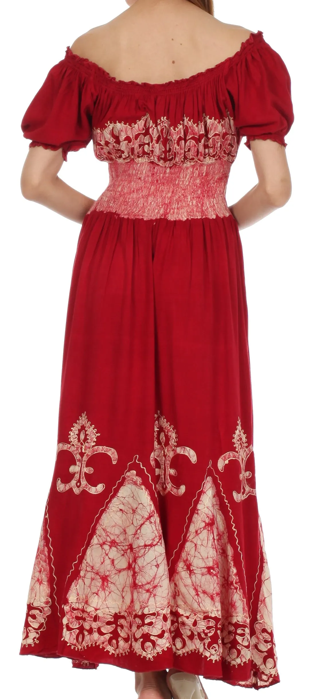 Sakkas Batik Fleur De Lis Embroidered Peasant Dress