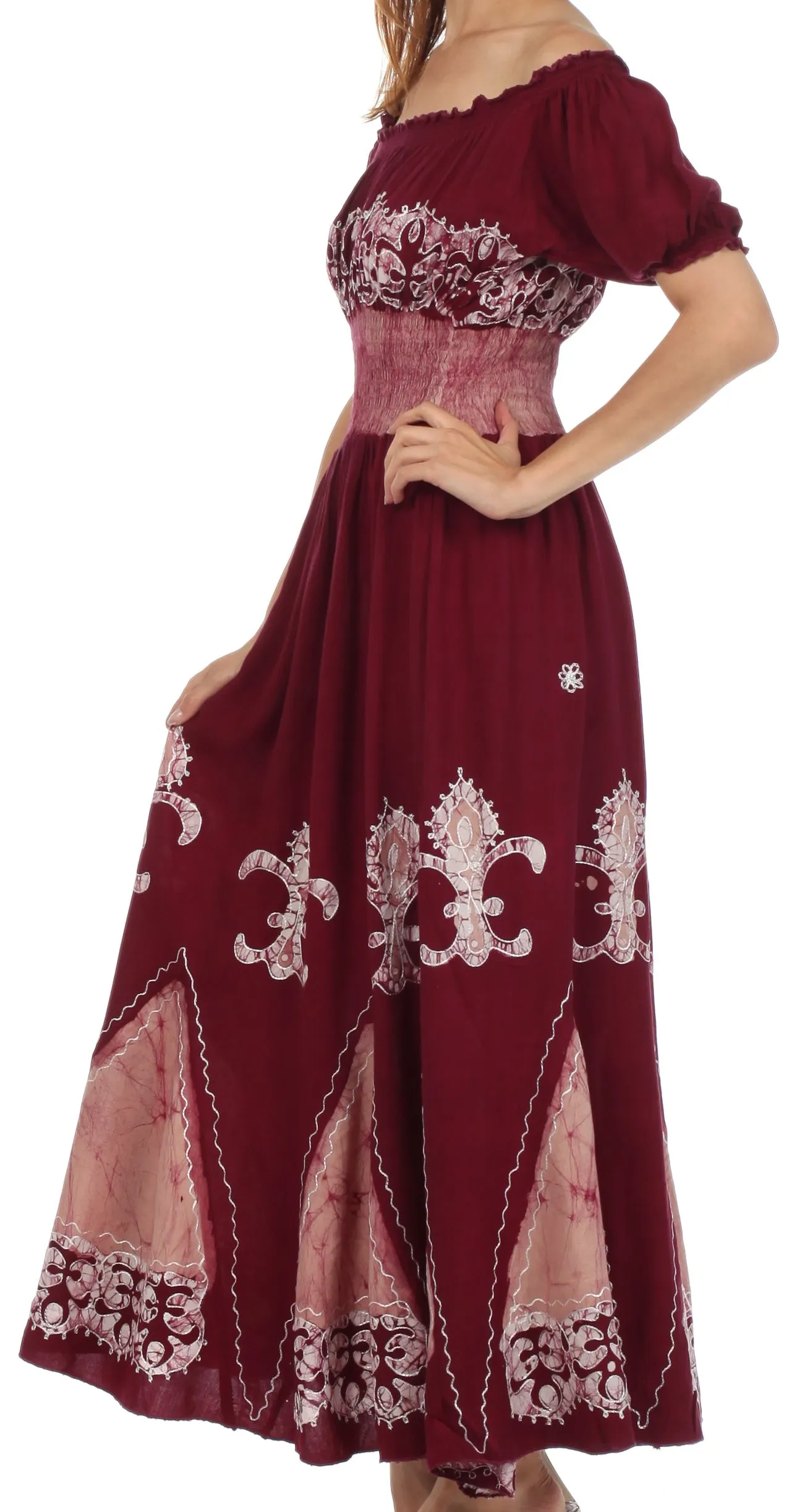 Sakkas Batik Fleur De Lis Embroidered Peasant Dress