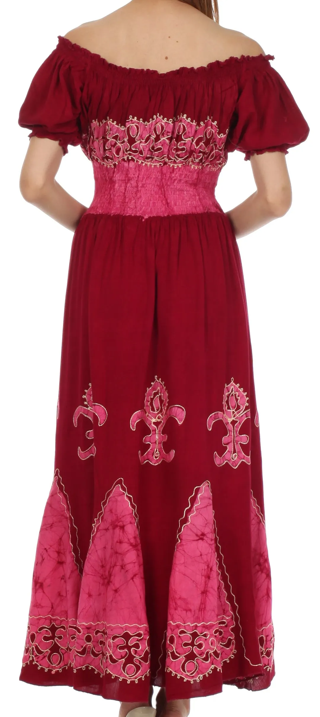 Sakkas Batik Fleur De Lis Embroidered Peasant Dress