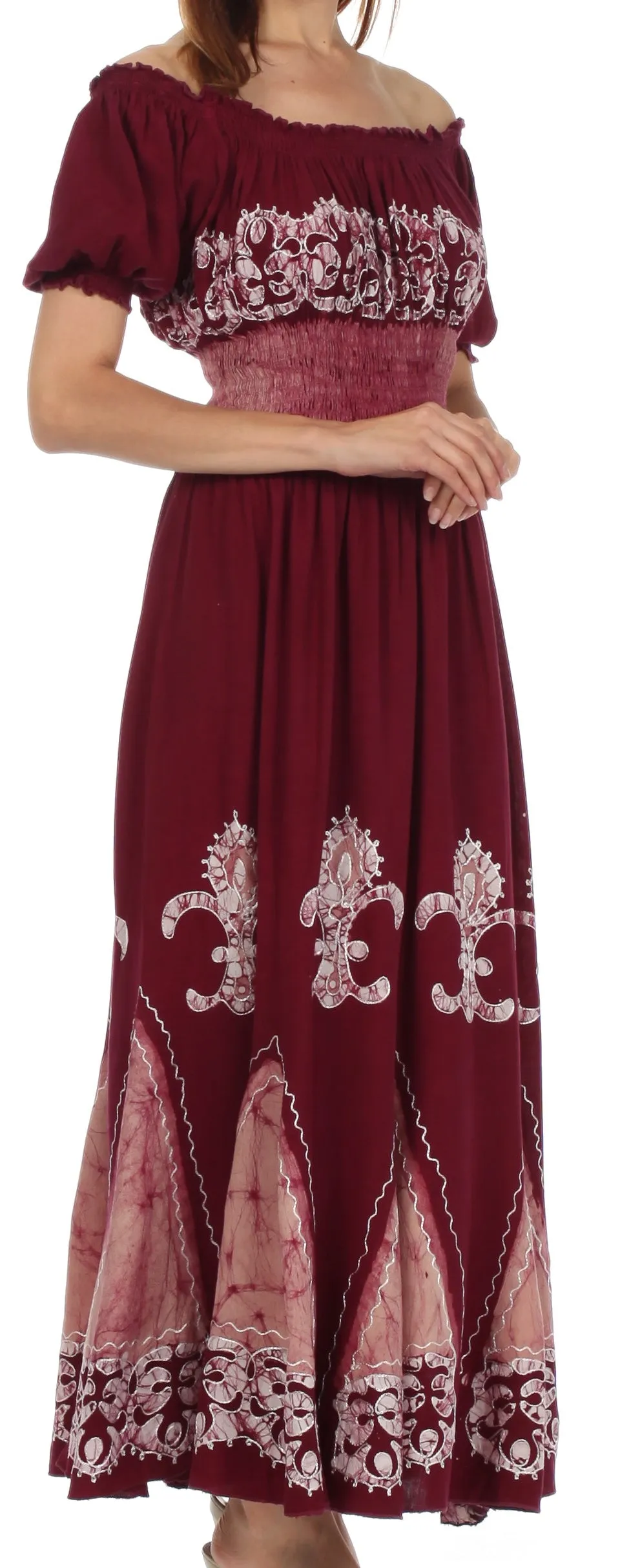 Sakkas Batik Fleur De Lis Embroidered Peasant Dress