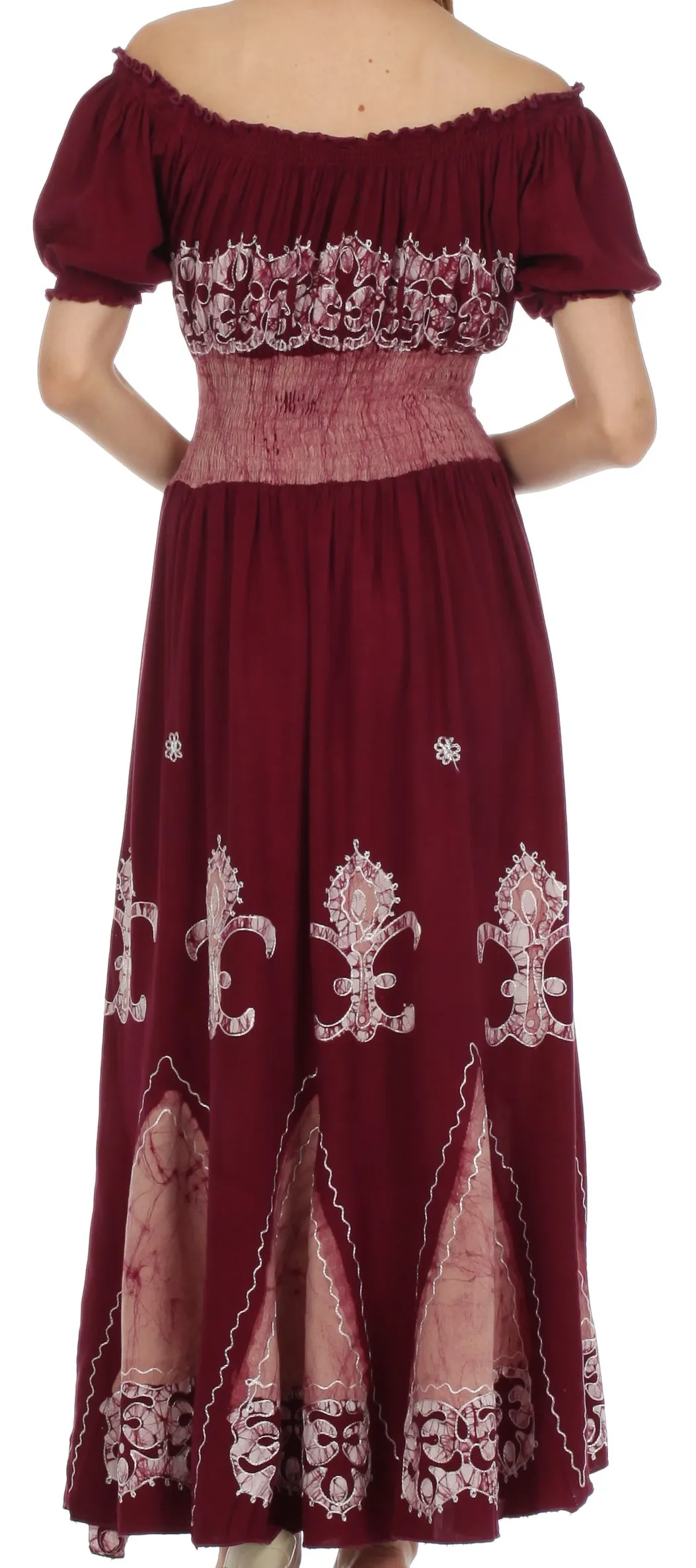 Sakkas Batik Fleur De Lis Embroidered Peasant Dress