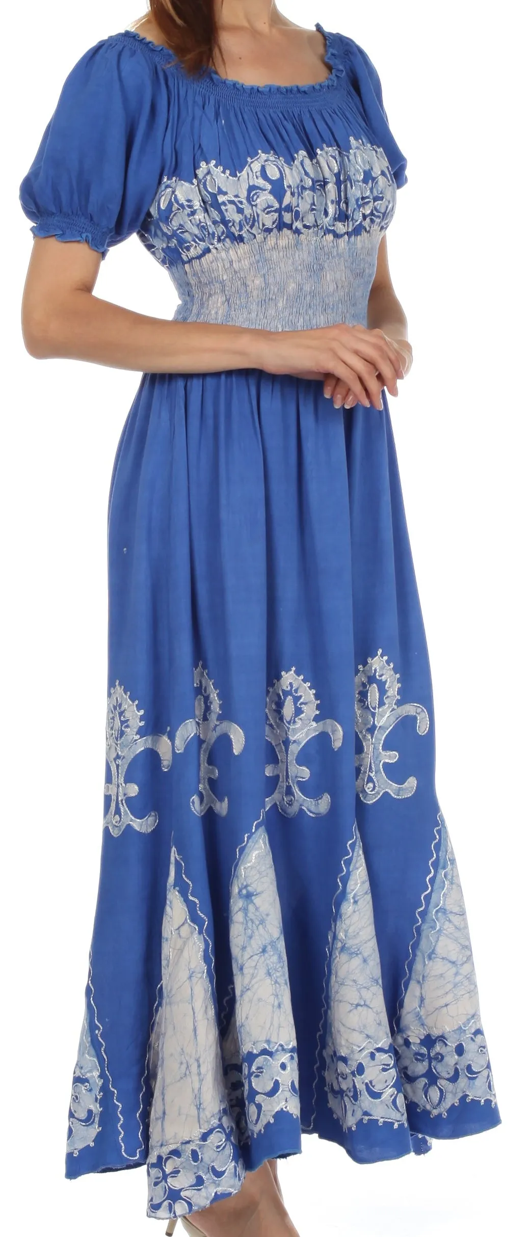 Sakkas Batik Fleur De Lis Embroidered Peasant Dress