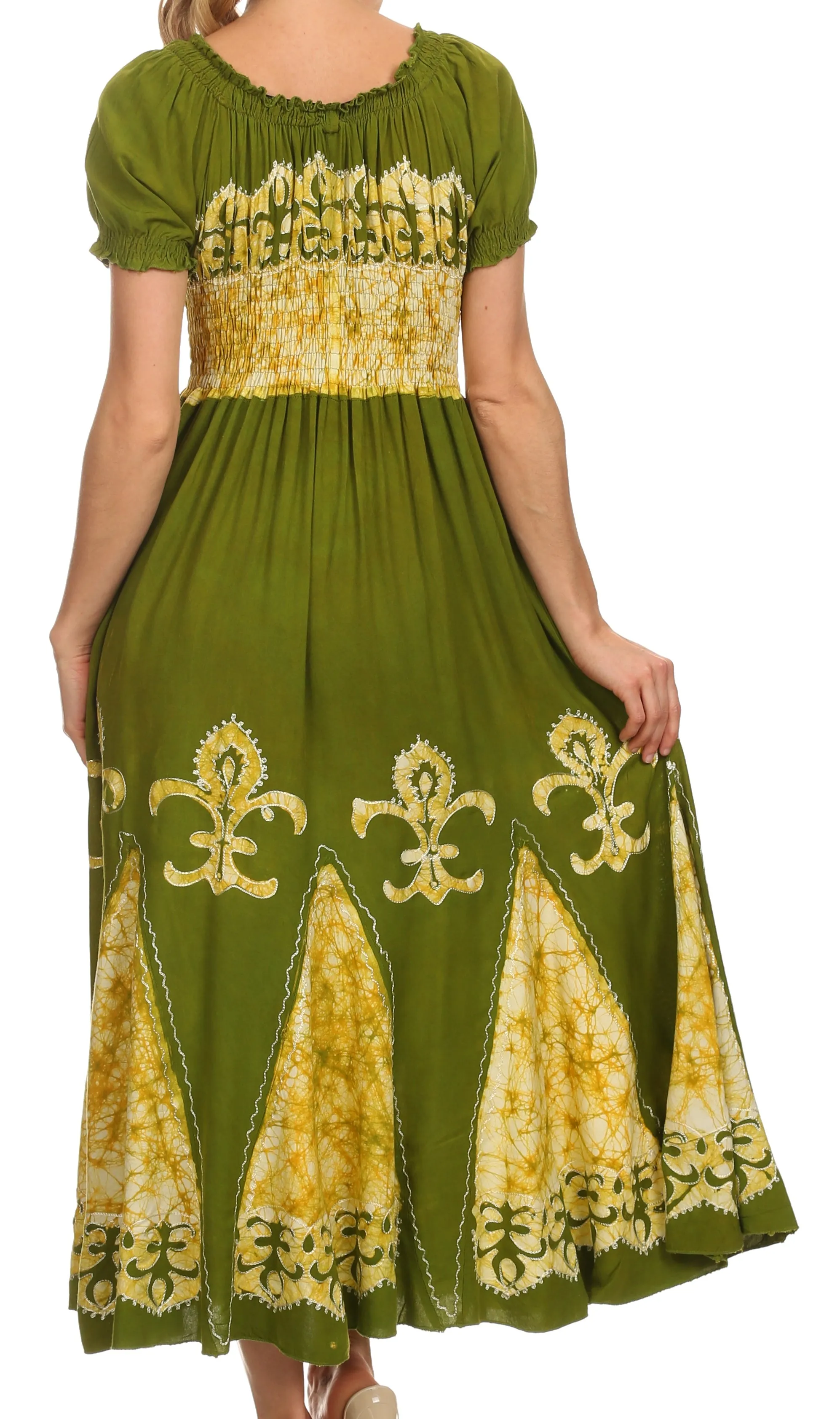 Sakkas Batik Fleur De Lis Embroidered Peasant Dress