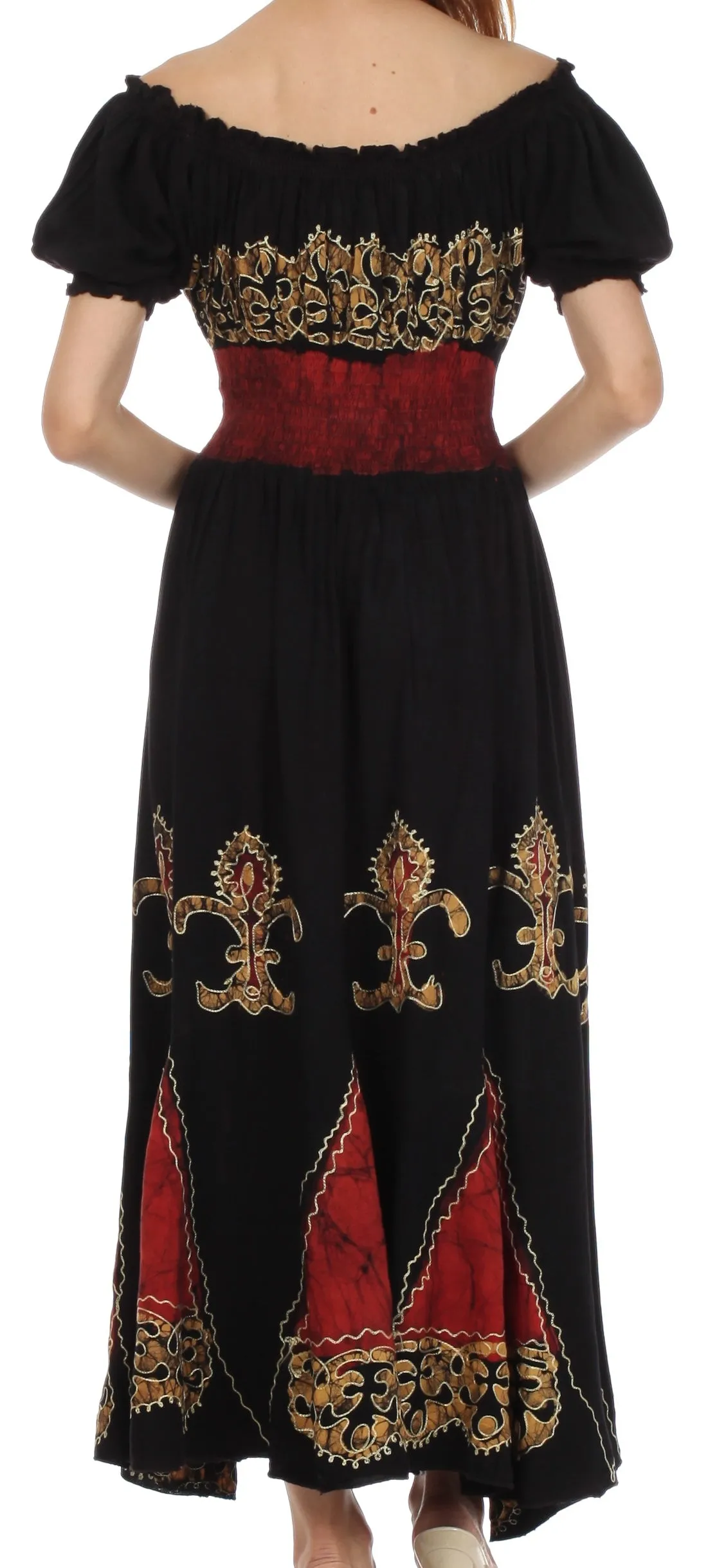 Sakkas Batik Fleur De Lis Embroidered Peasant Dress