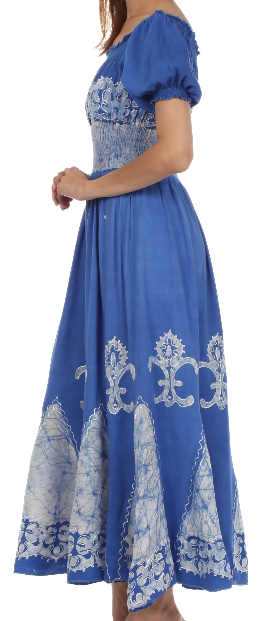 Sakkas Batik Fleur De Lis Embroidered Peasant Dress