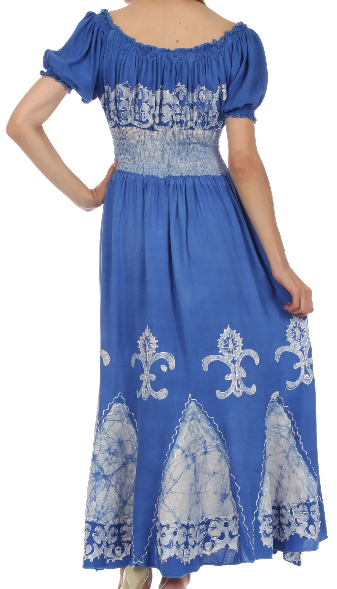 Sakkas Batik Fleur De Lis Embroidered Peasant Dress