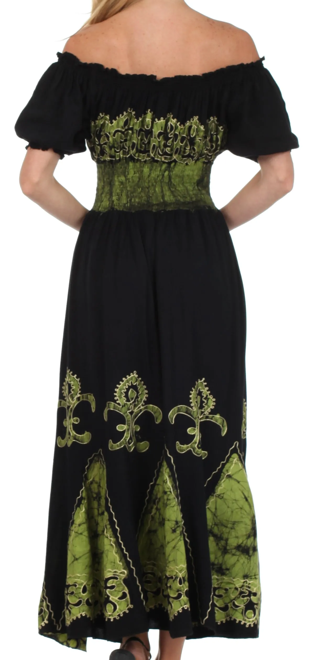 Sakkas Batik Fleur De Lis Embroidered Peasant Dress