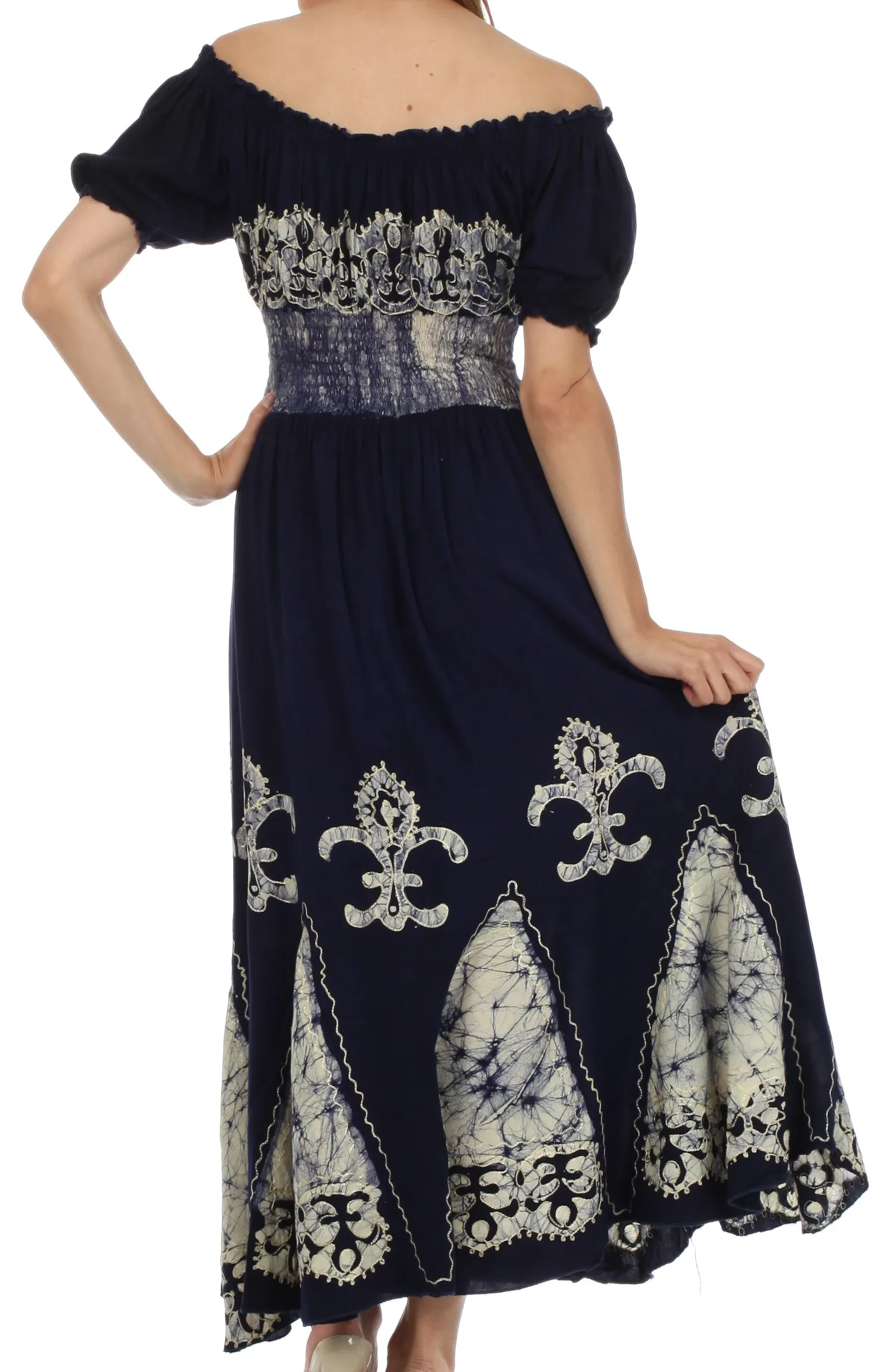 Sakkas Batik Fleur De Lis Embroidered Peasant Dress