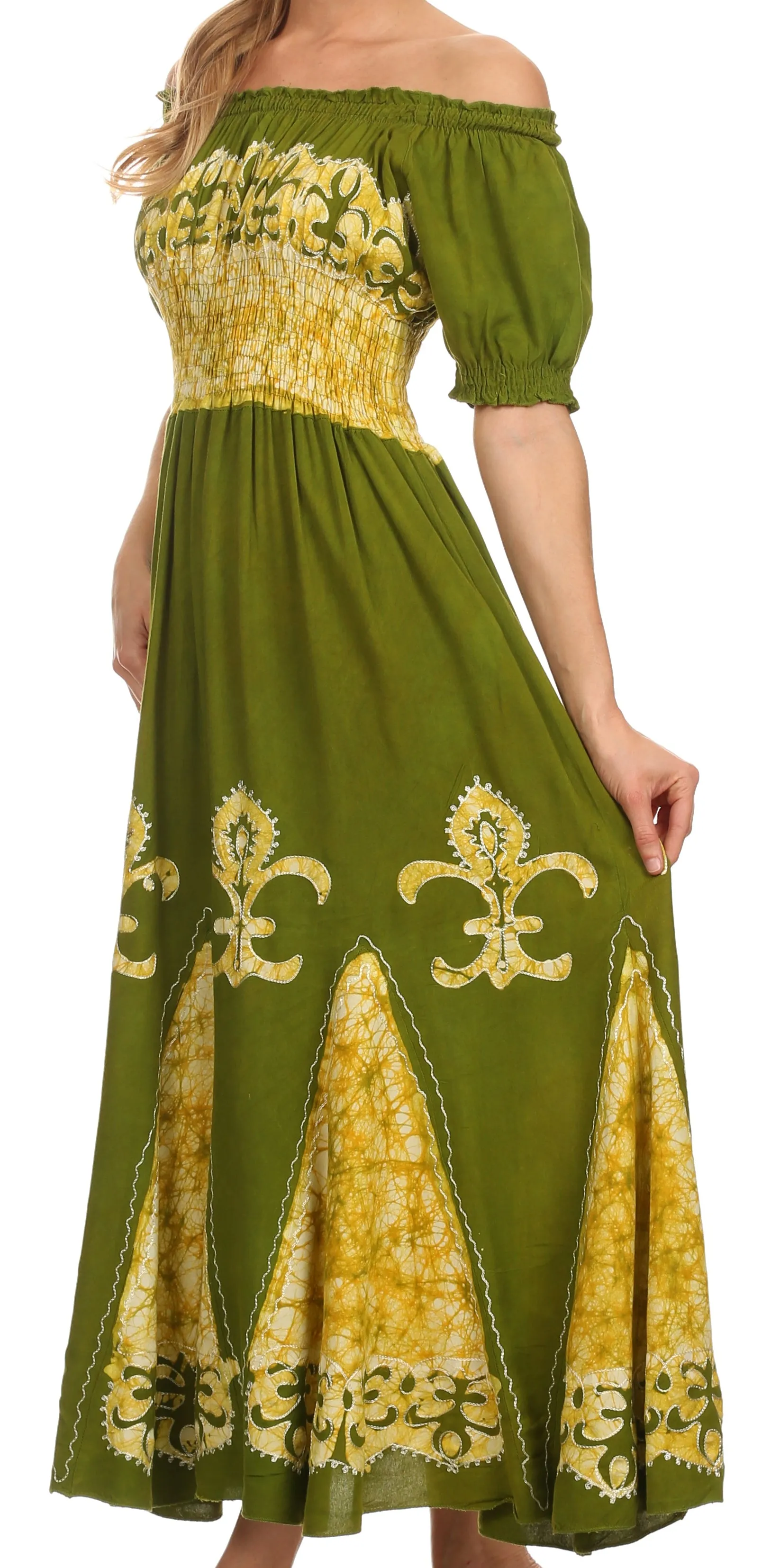 Sakkas Batik Fleur De Lis Embroidered Peasant Dress