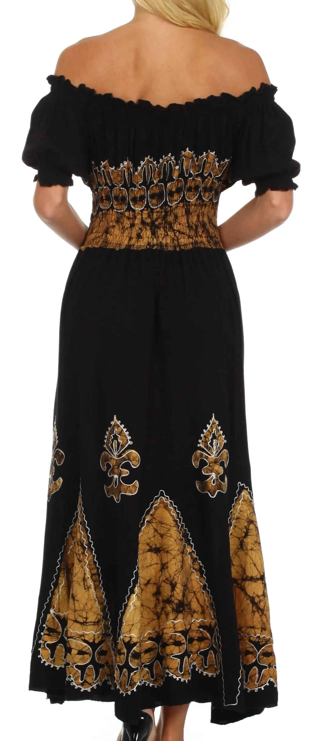 Sakkas Batik Fleur De Lis Embroidered Peasant Dress