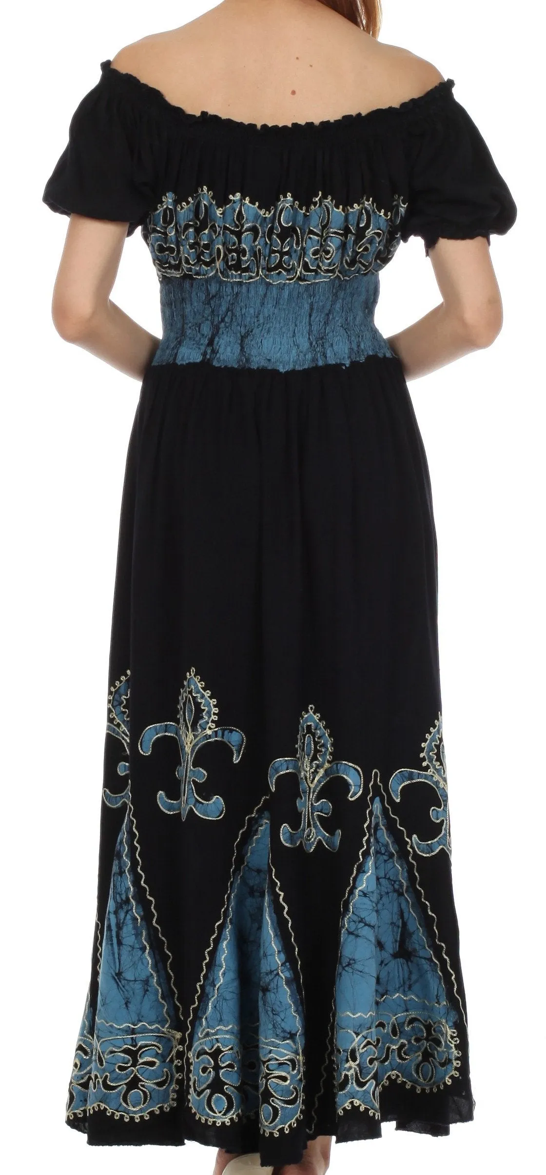 Sakkas Batik Fleur De Lis Embroidered Peasant Dress