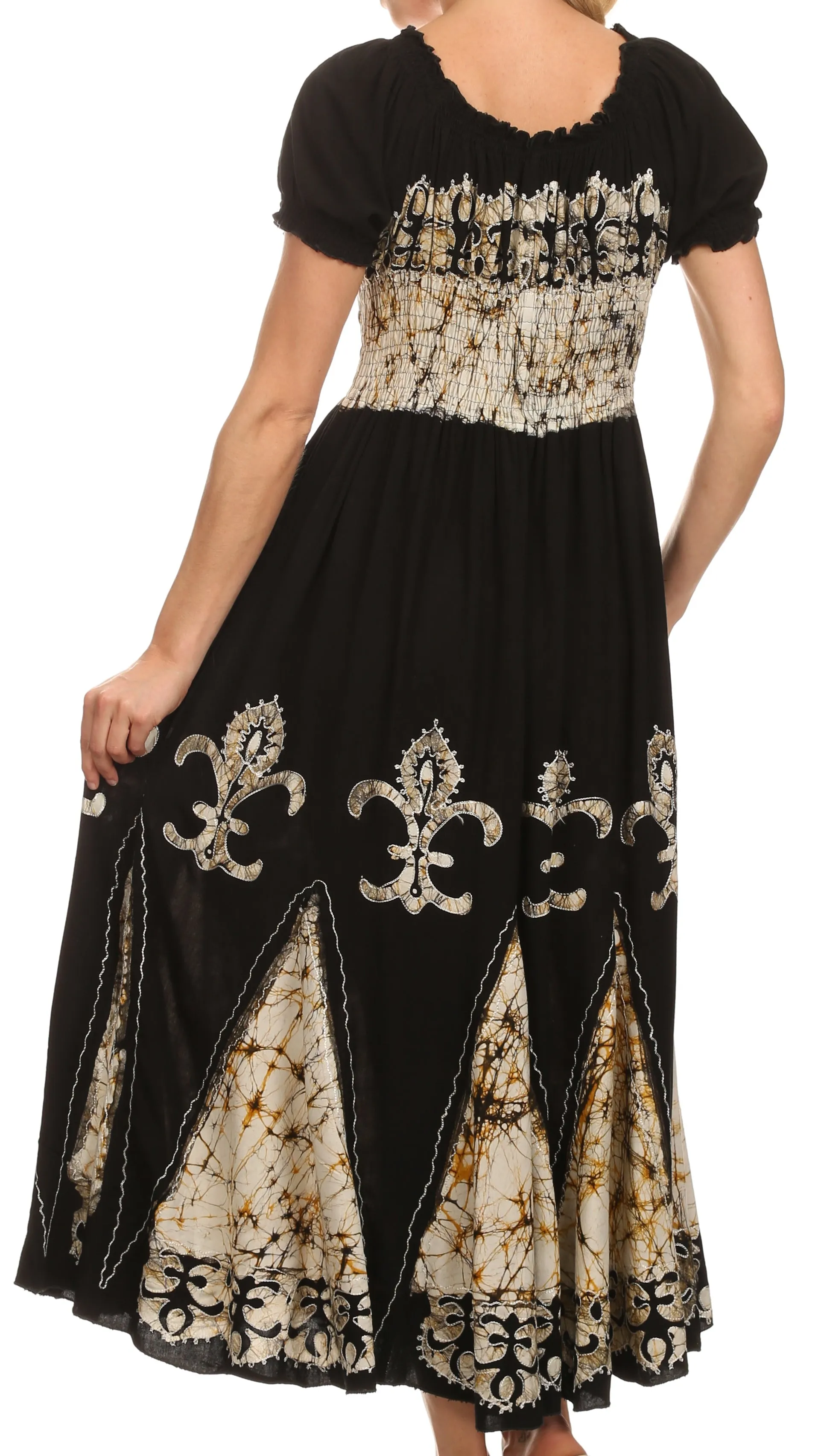 Sakkas Batik Fleur De Lis Embroidered Peasant Dress