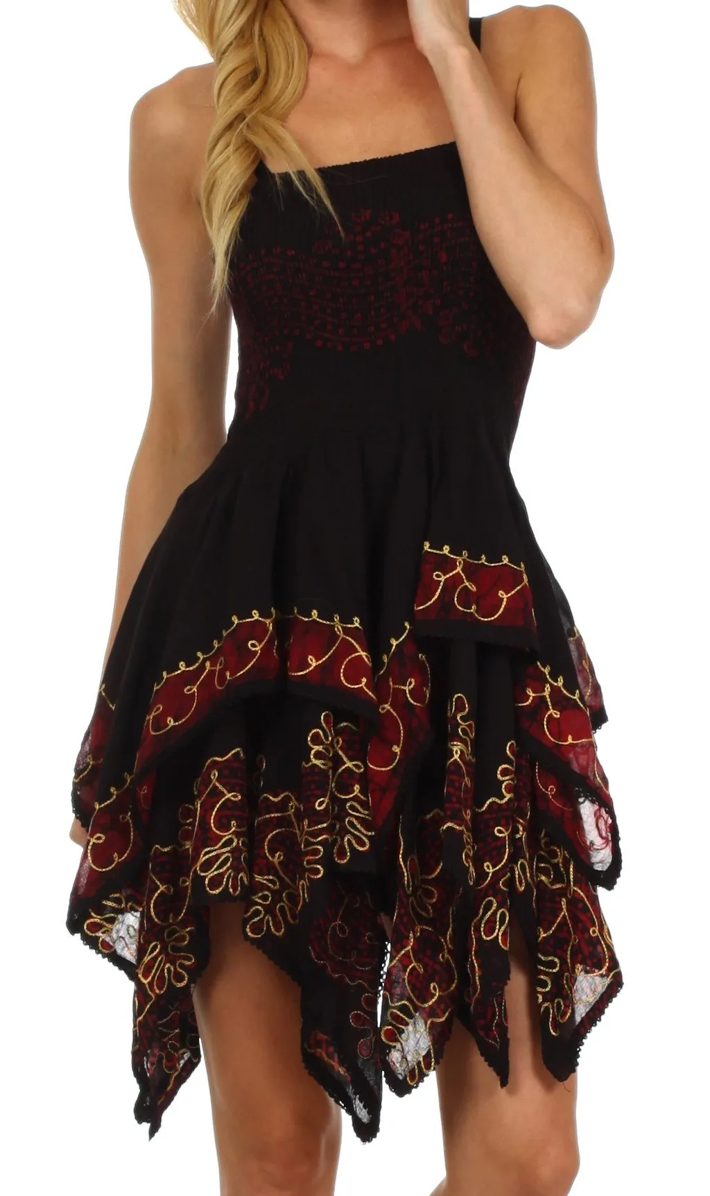 Sakkas Batik Handkerchief Hem Short Dress