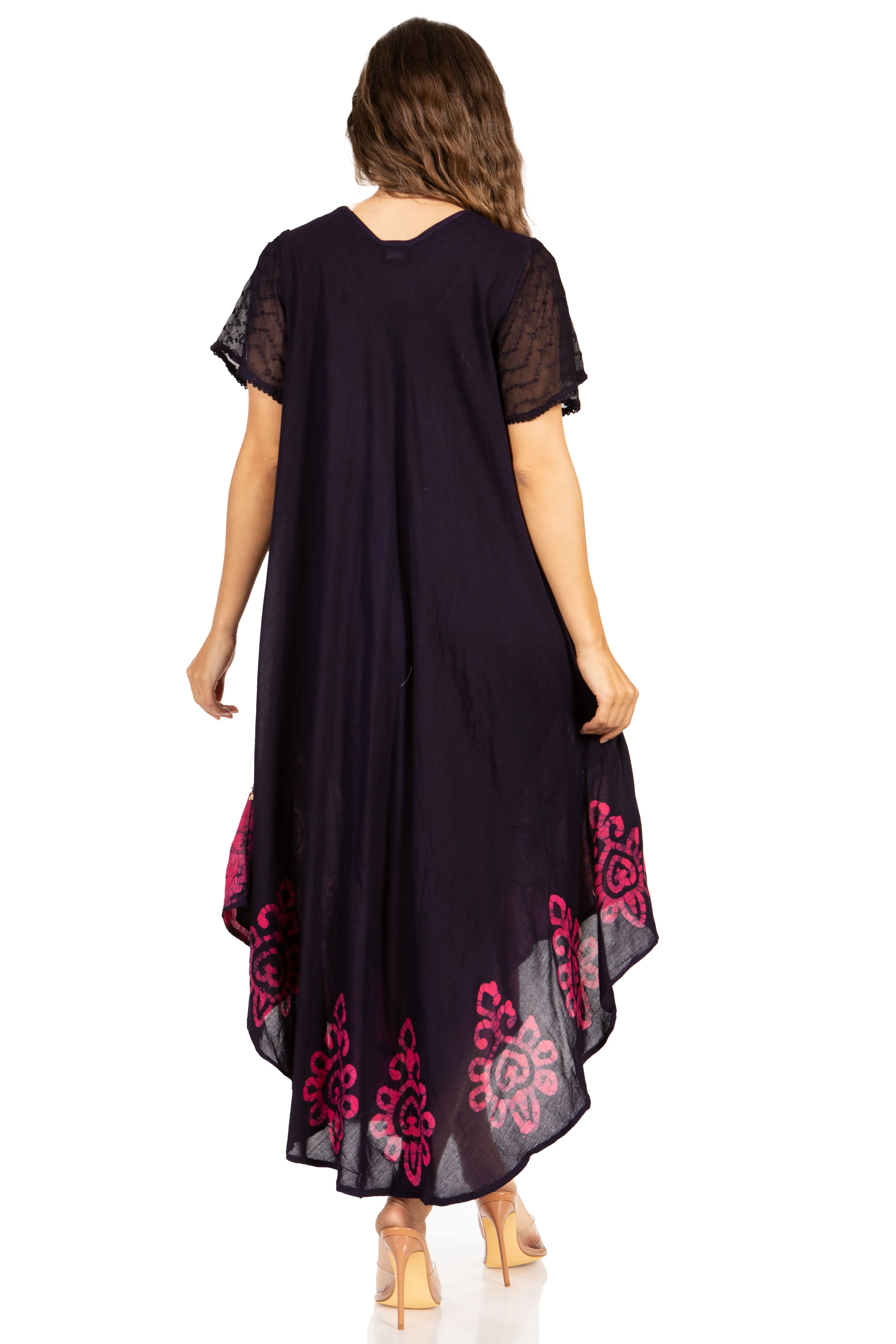 Sakkas Batik Hindi Cap Sleeve Caftan Dress / Cover Up