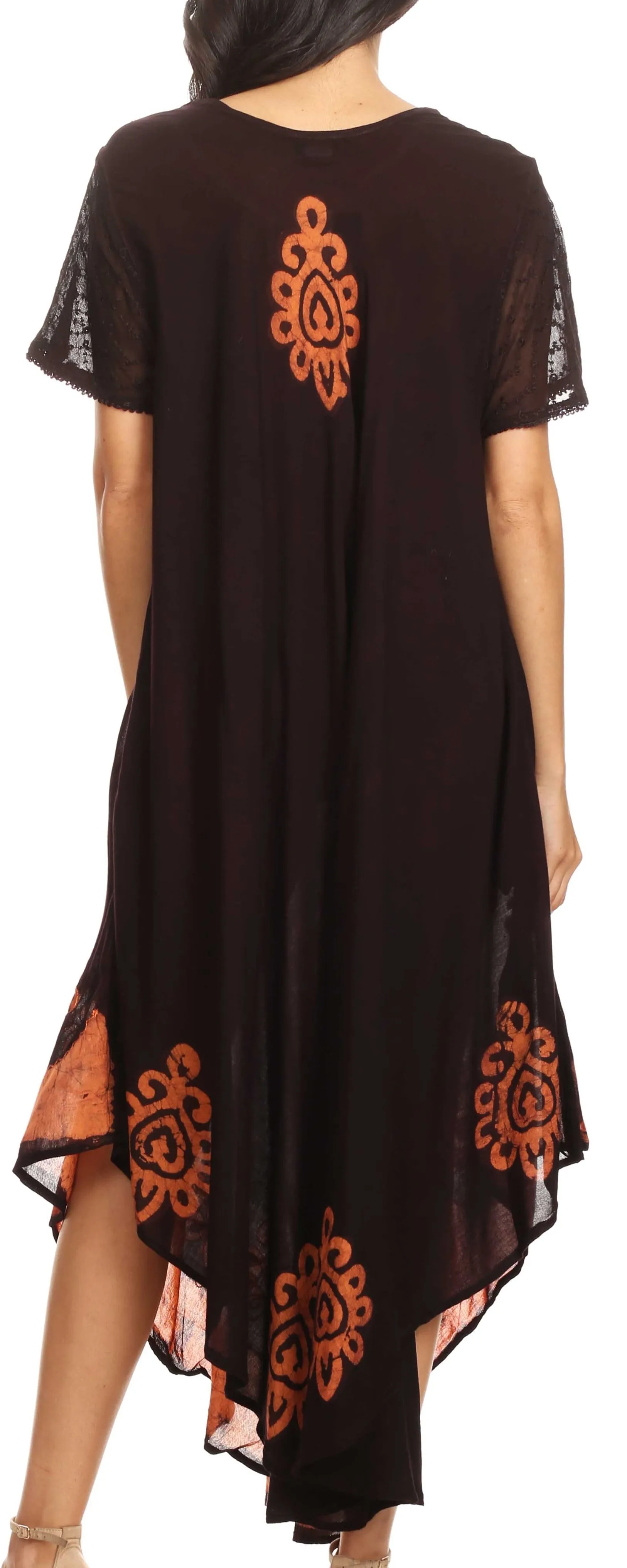 Sakkas Batik Hindi Cap Sleeve Caftan Dress / Cover Up