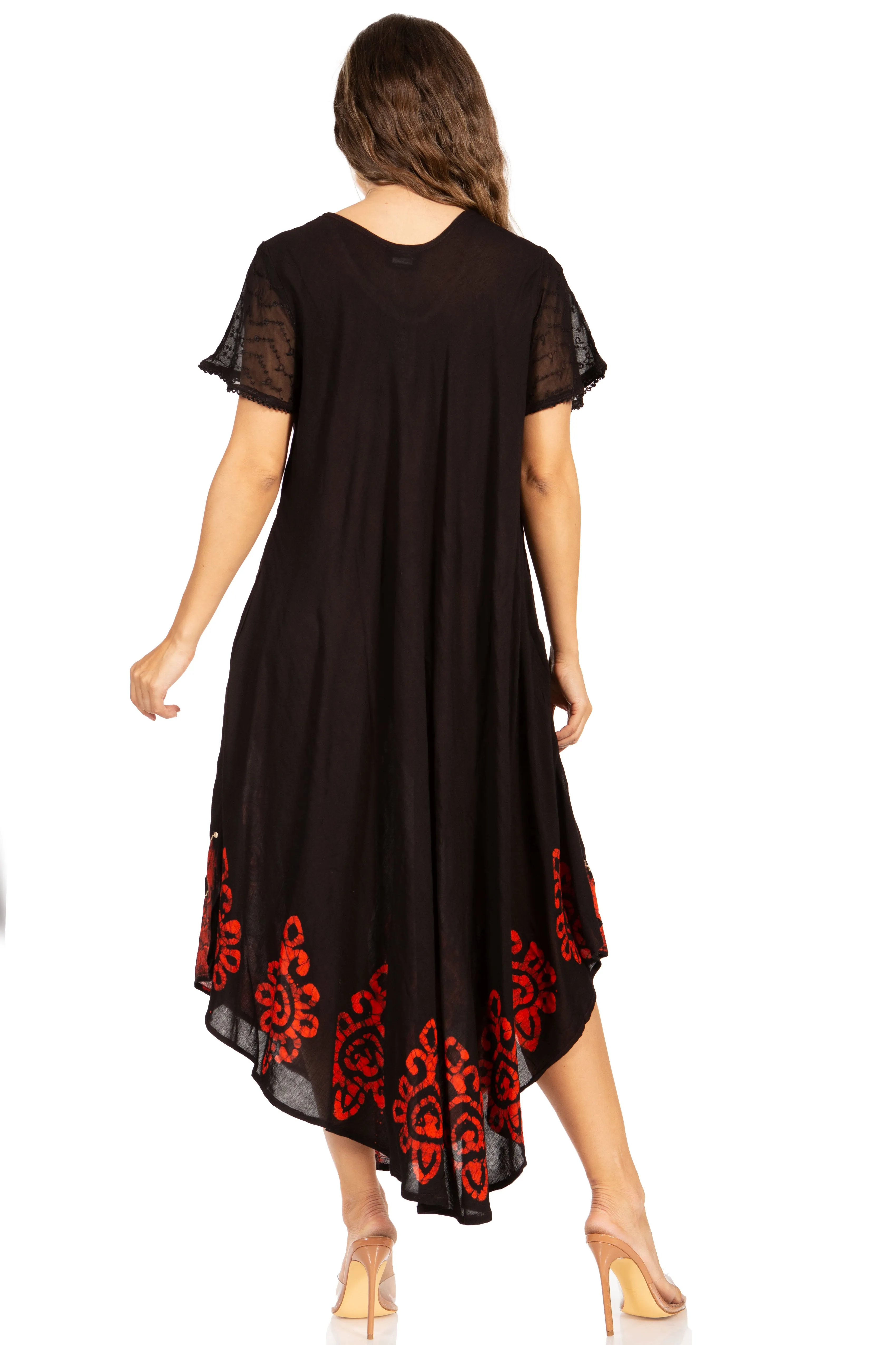 Sakkas Batik Hindi Cap Sleeve Caftan Dress / Cover Up