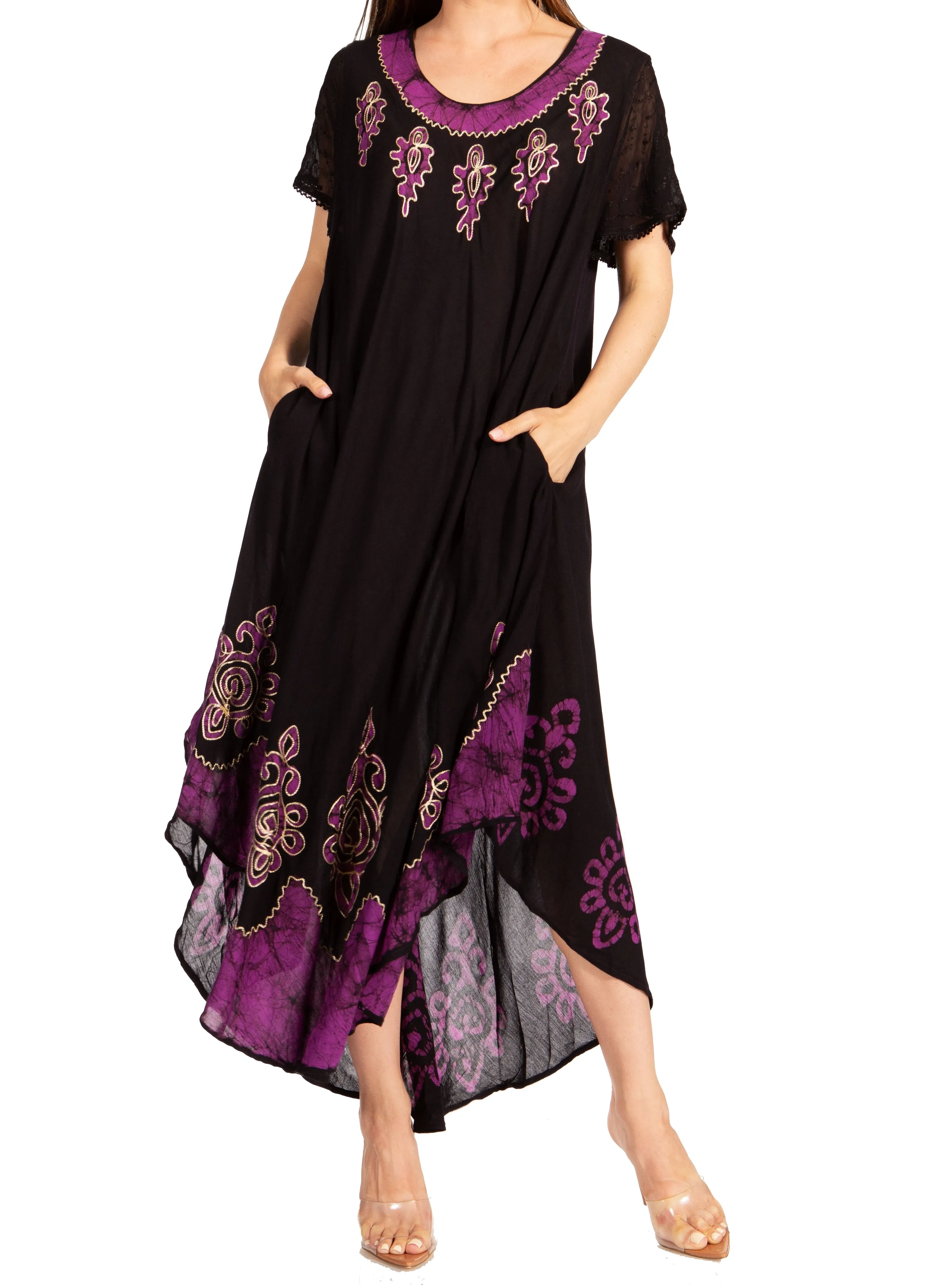 Sakkas Batik Hindi Cap Sleeve Caftan Dress / Cover Up