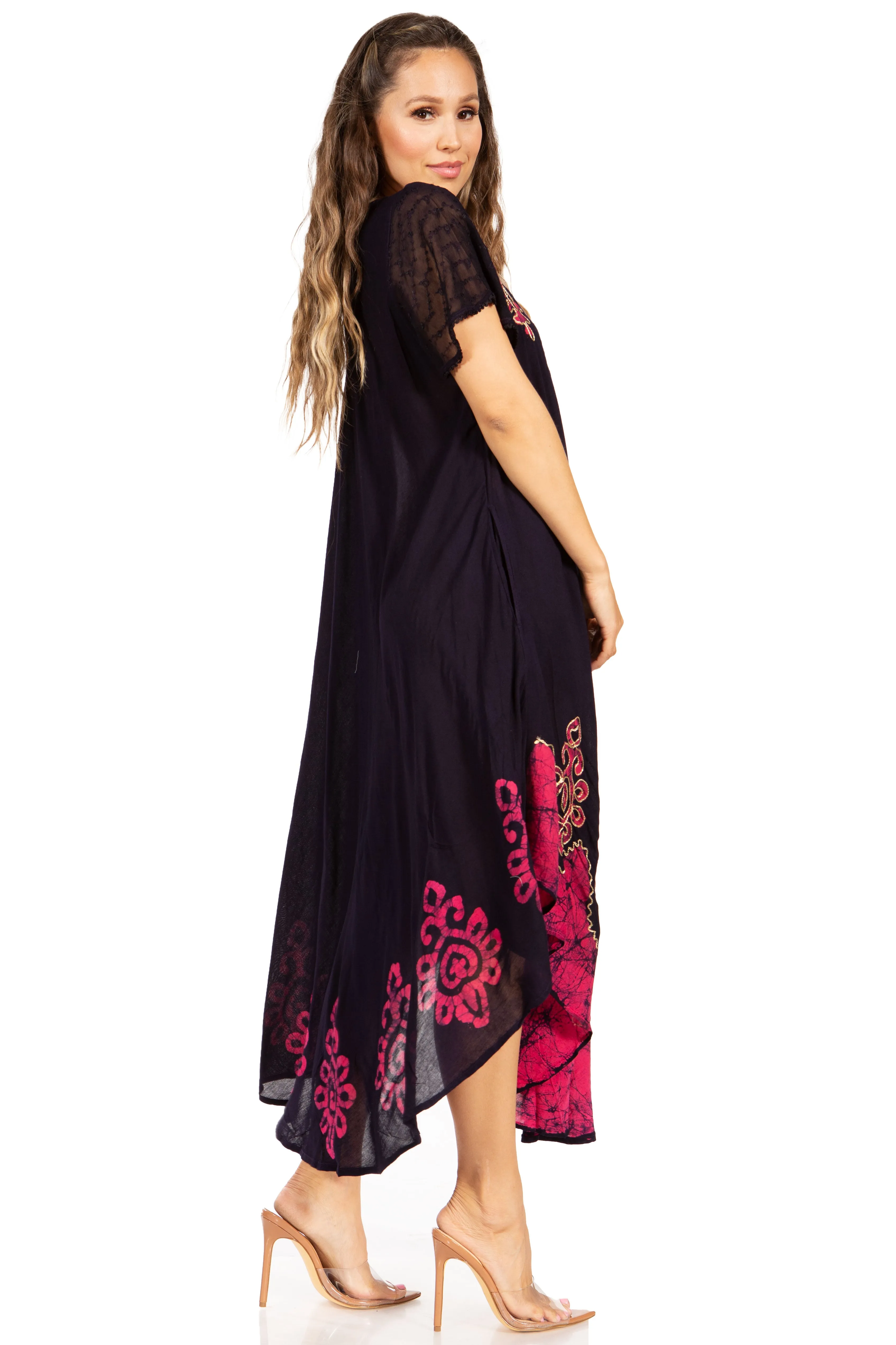 Sakkas Batik Hindi Cap Sleeve Caftan Dress / Cover Up