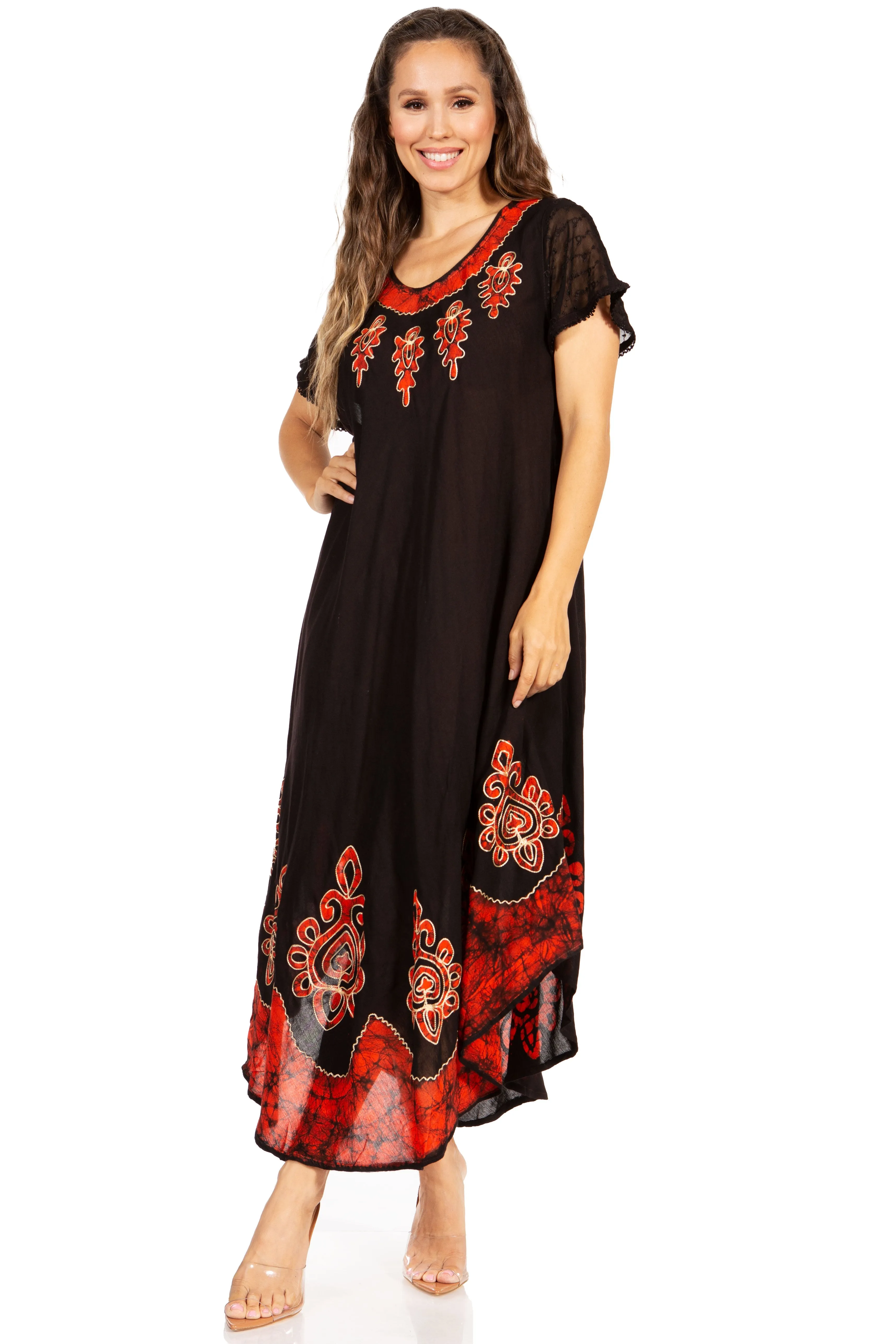 Sakkas Batik Hindi Cap Sleeve Caftan Dress / Cover Up