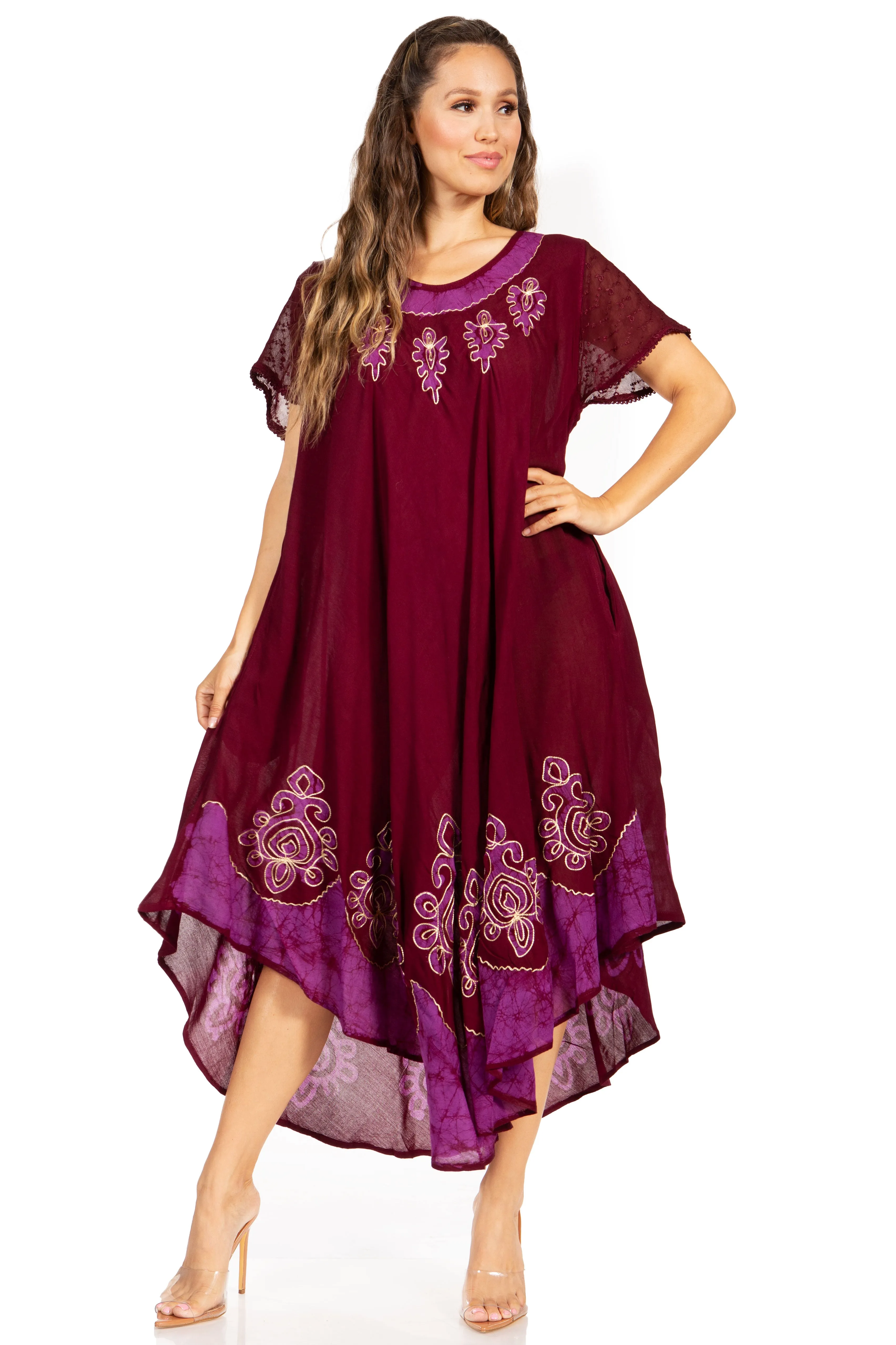 Sakkas Batik Hindi Cap Sleeve Caftan Dress / Cover Up