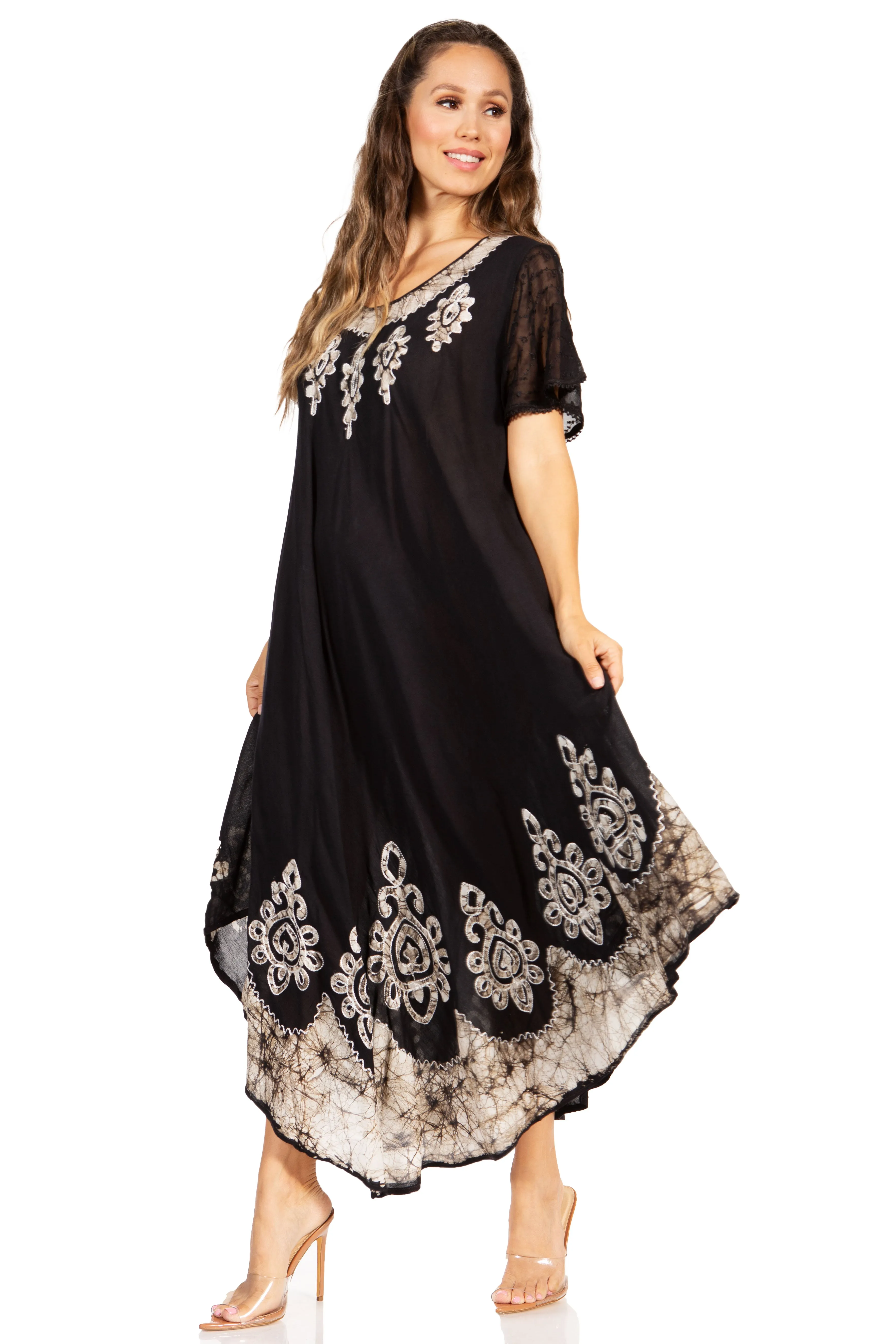 Sakkas Batik Hindi Cap Sleeve Caftan Dress / Cover Up