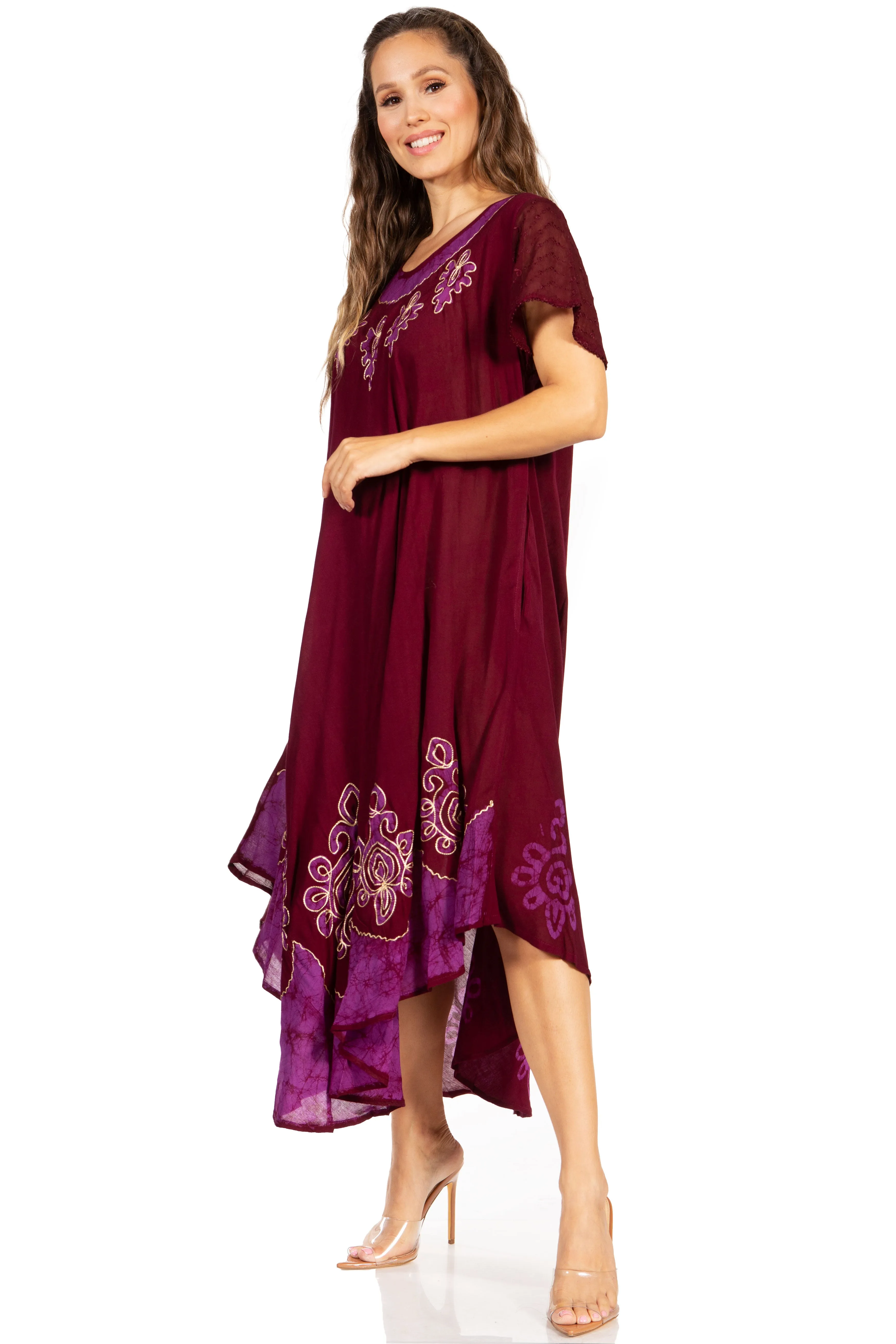 Sakkas Batik Hindi Cap Sleeve Caftan Dress / Cover Up