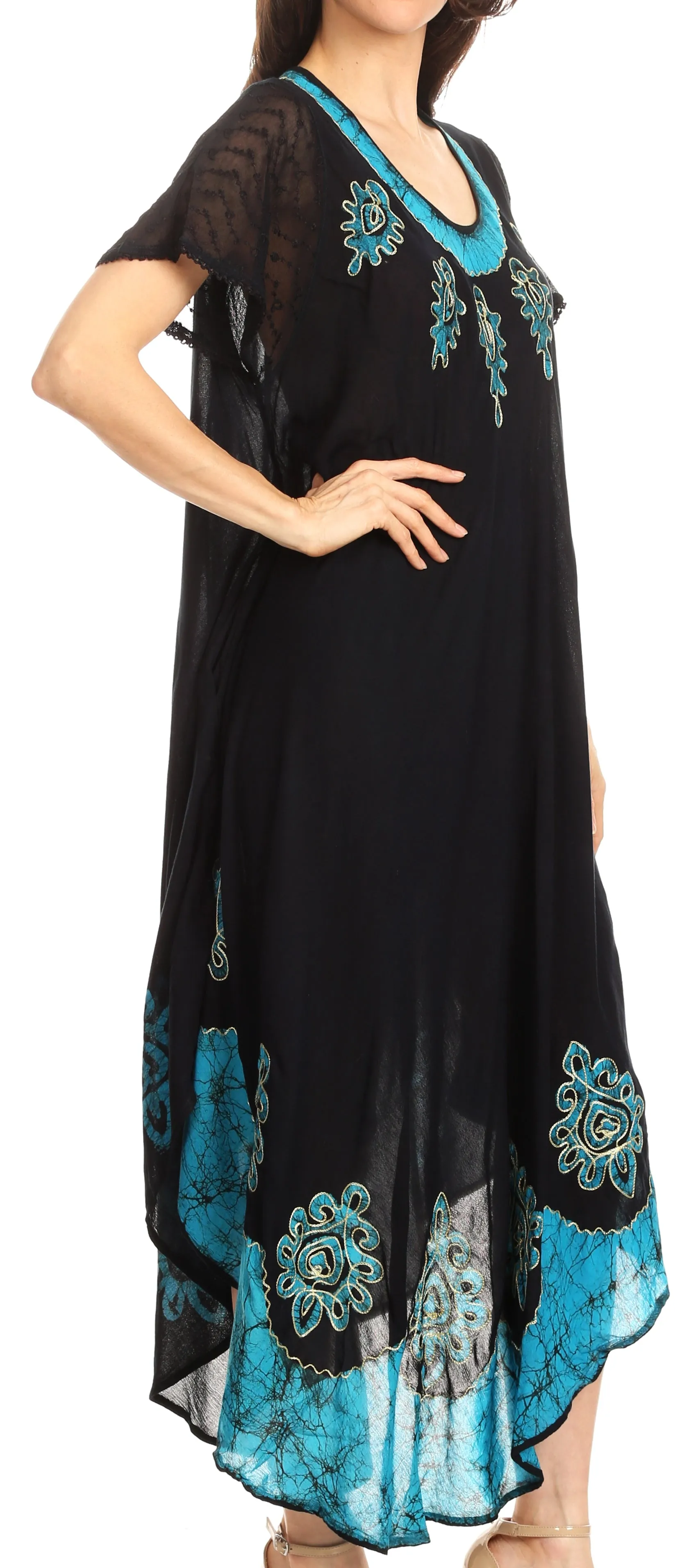 Sakkas Batik Hindi Cap Sleeve Caftan Dress / Cover Up