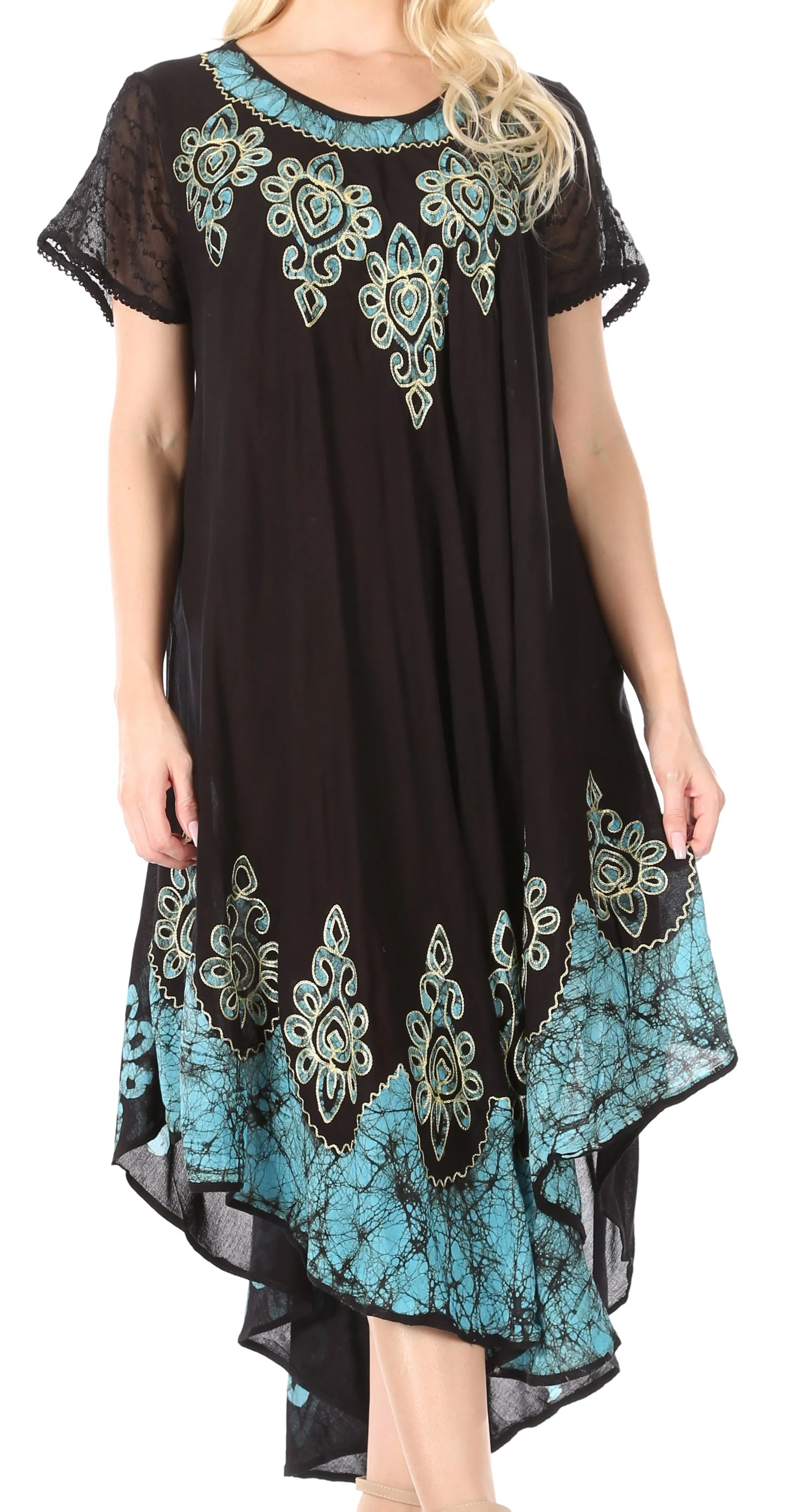 Sakkas Batik Hindi Cap Sleeve Caftan Dress / Cover Up