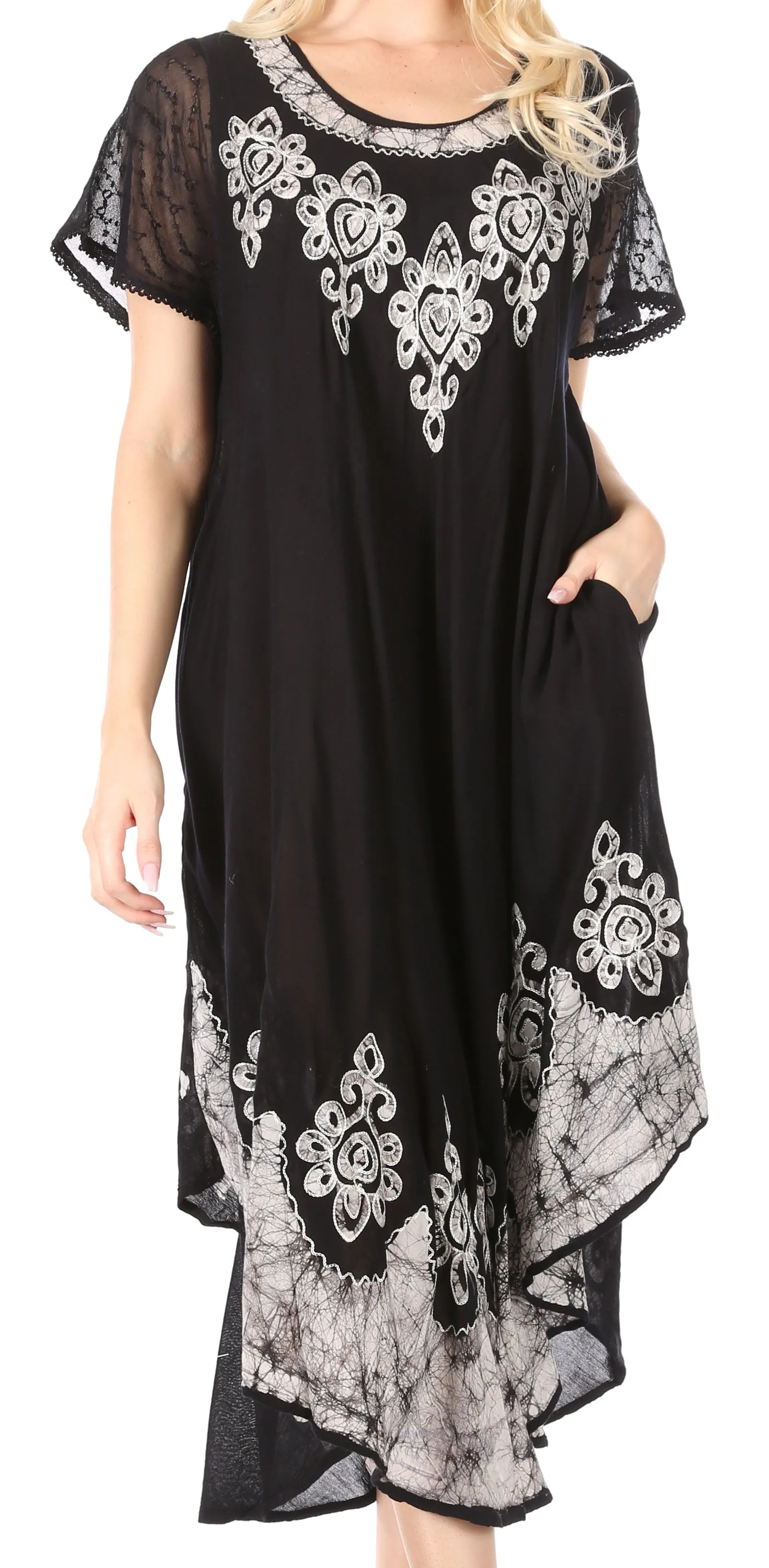 Sakkas Batik Hindi Cap Sleeve Caftan Dress / Cover Up