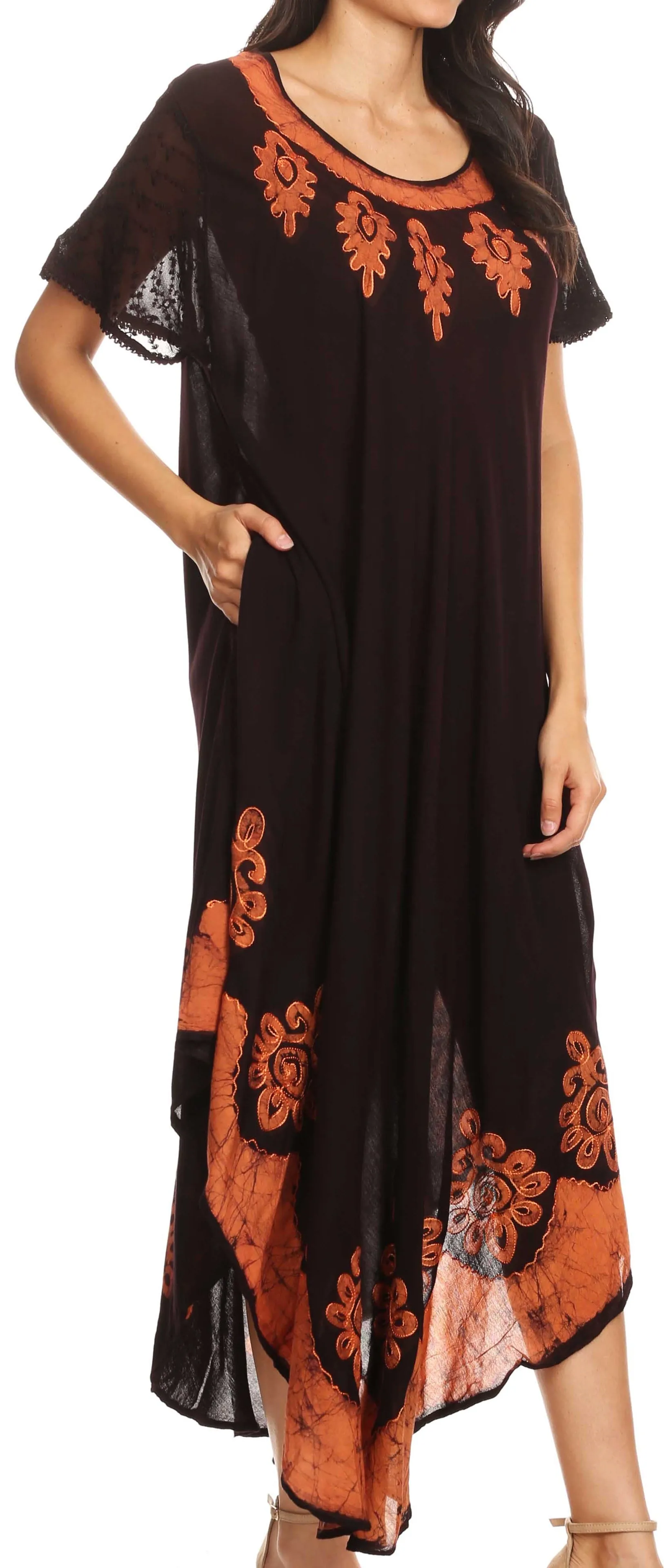 Sakkas Batik Hindi Cap Sleeve Caftan Dress / Cover Up