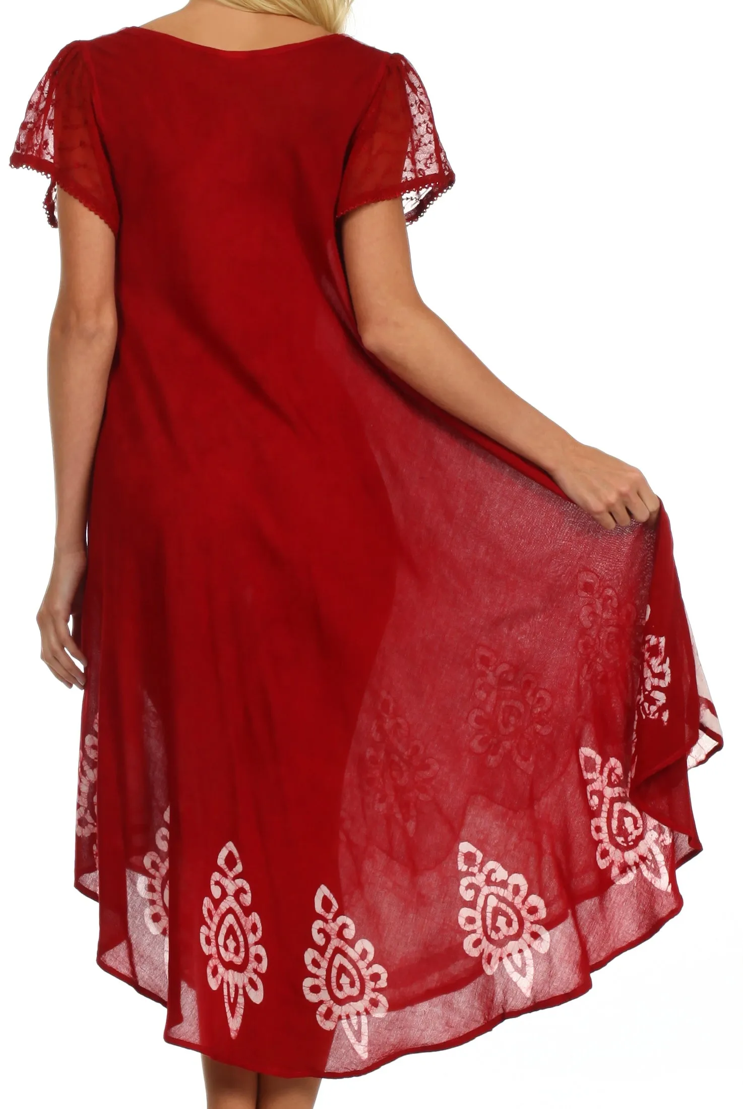 Sakkas Batik Hindi Cap Sleeve Caftan Dress / Cover Up