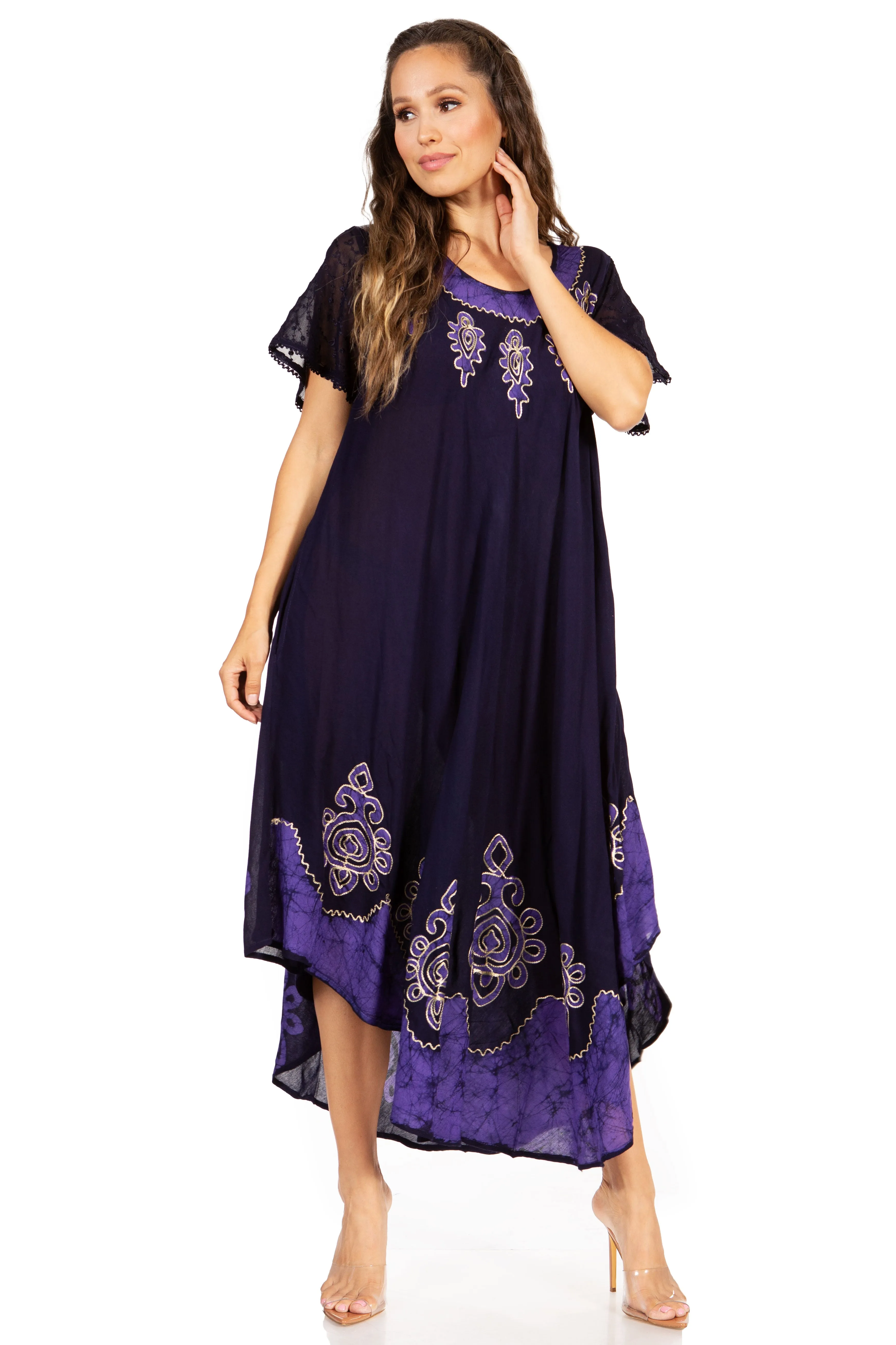 Sakkas Batik Hindi Cap Sleeve Caftan Dress / Cover Up