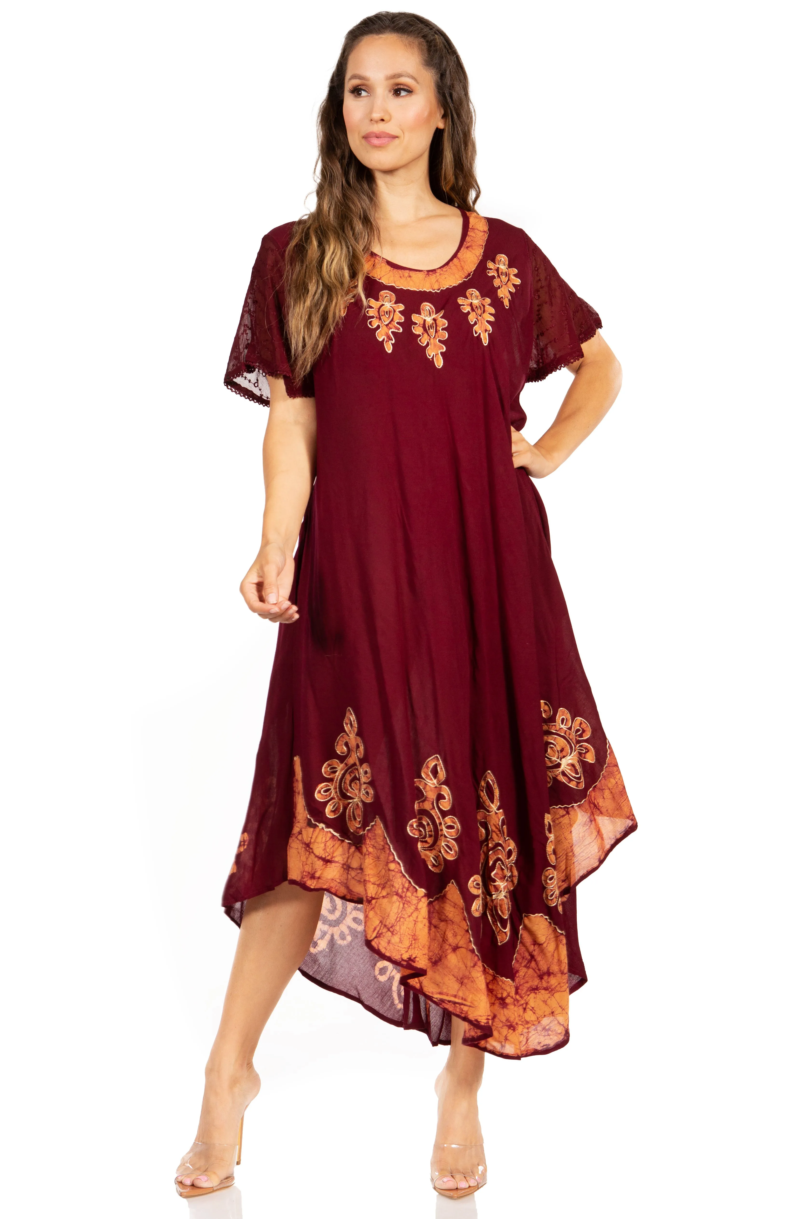 Sakkas Batik Hindi Cap Sleeve Caftan Dress / Cover Up