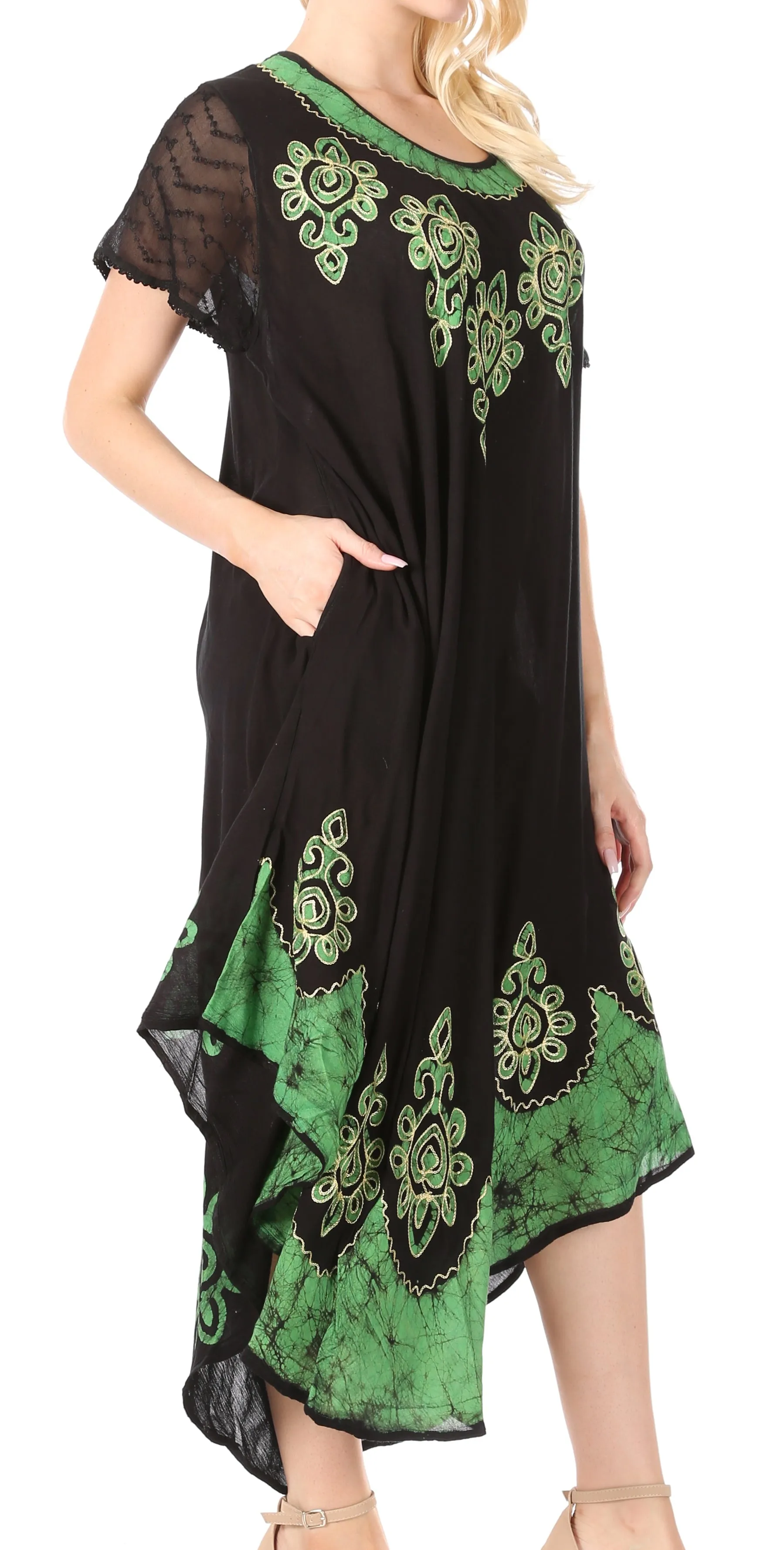 Sakkas Batik Hindi Cap Sleeve Caftan Dress / Cover Up