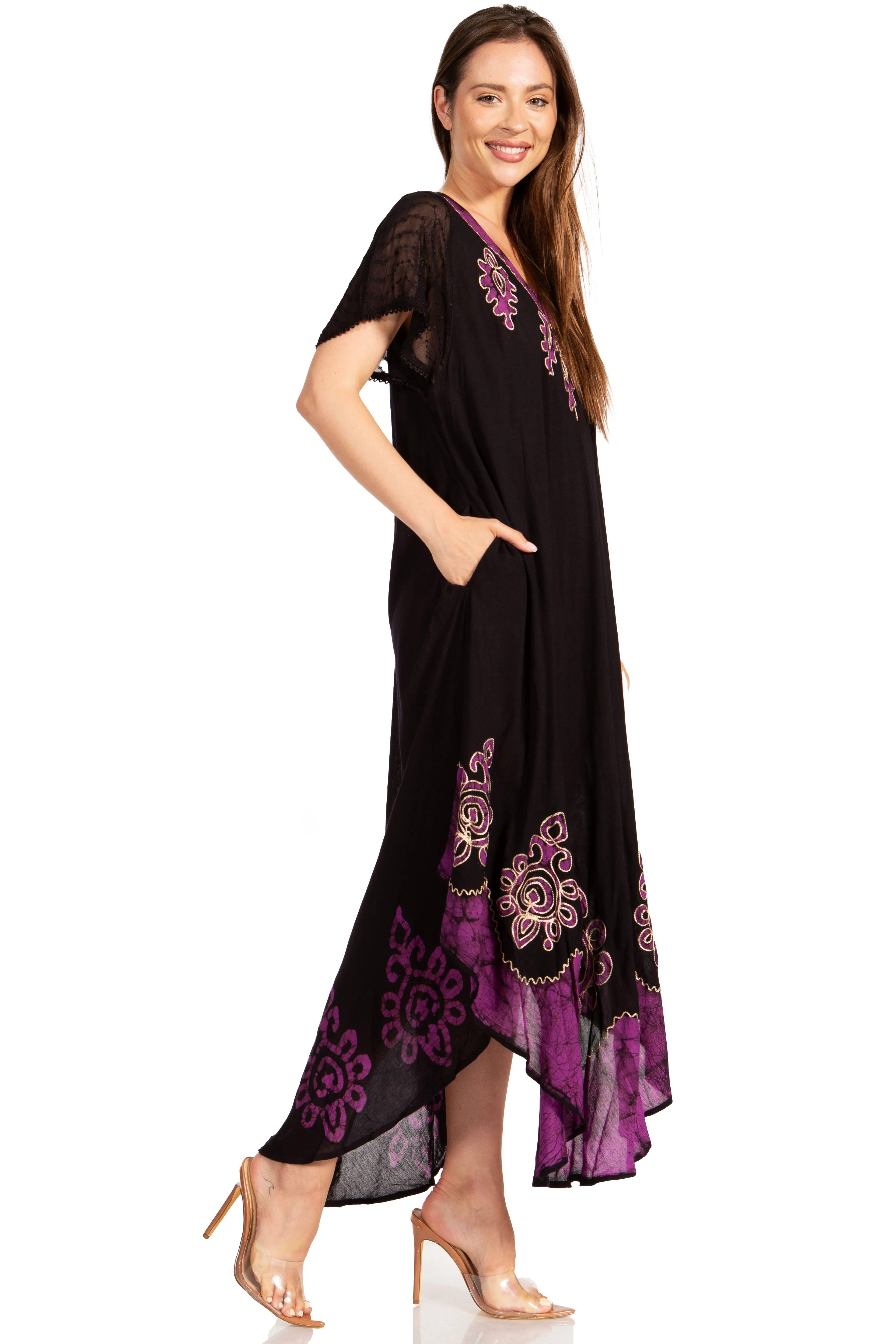 Sakkas Batik Hindi Cap Sleeve Caftan Dress / Cover Up