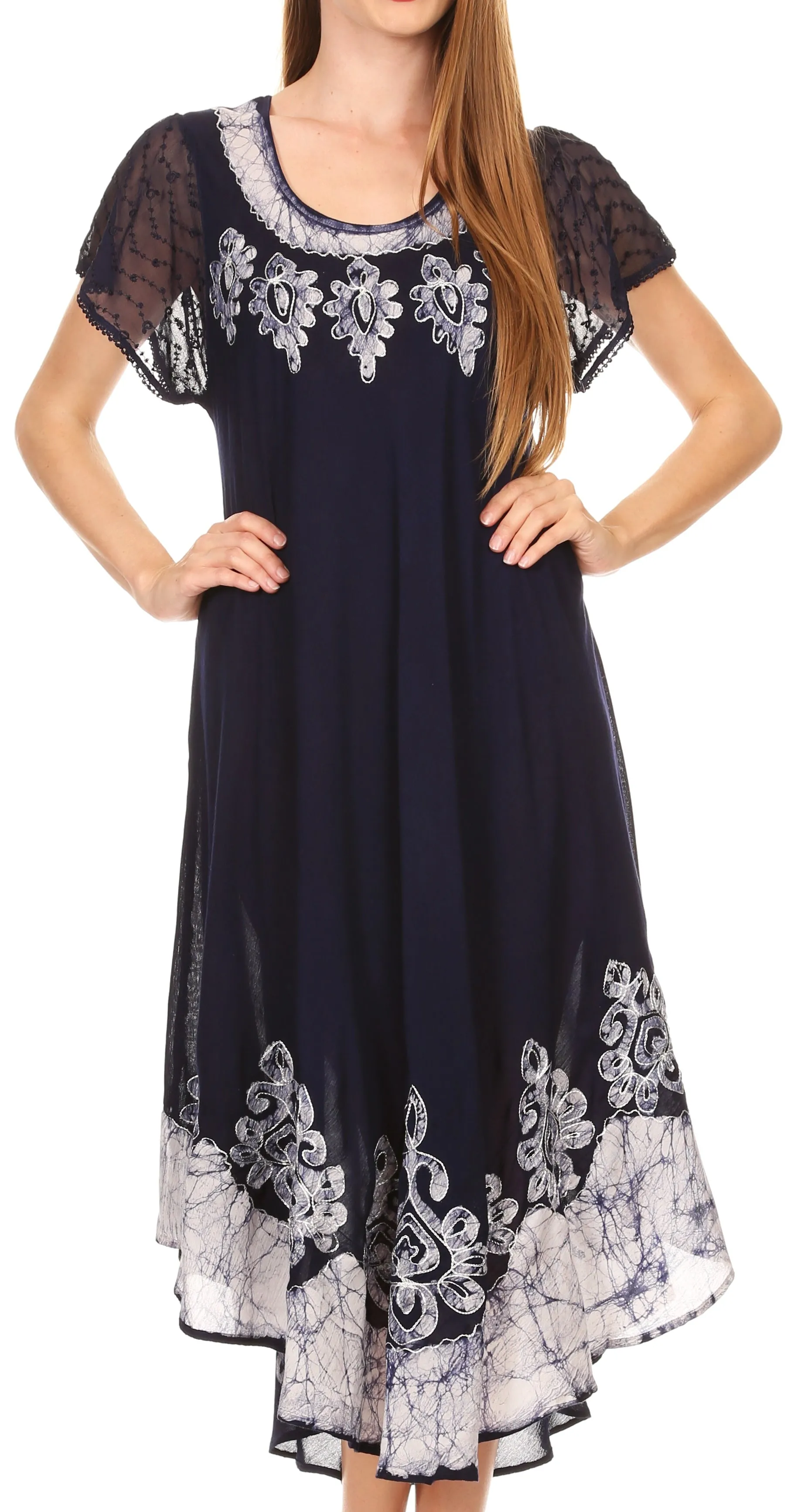 Sakkas Batik Hindi Cap Sleeve Caftan Dress / Cover Up