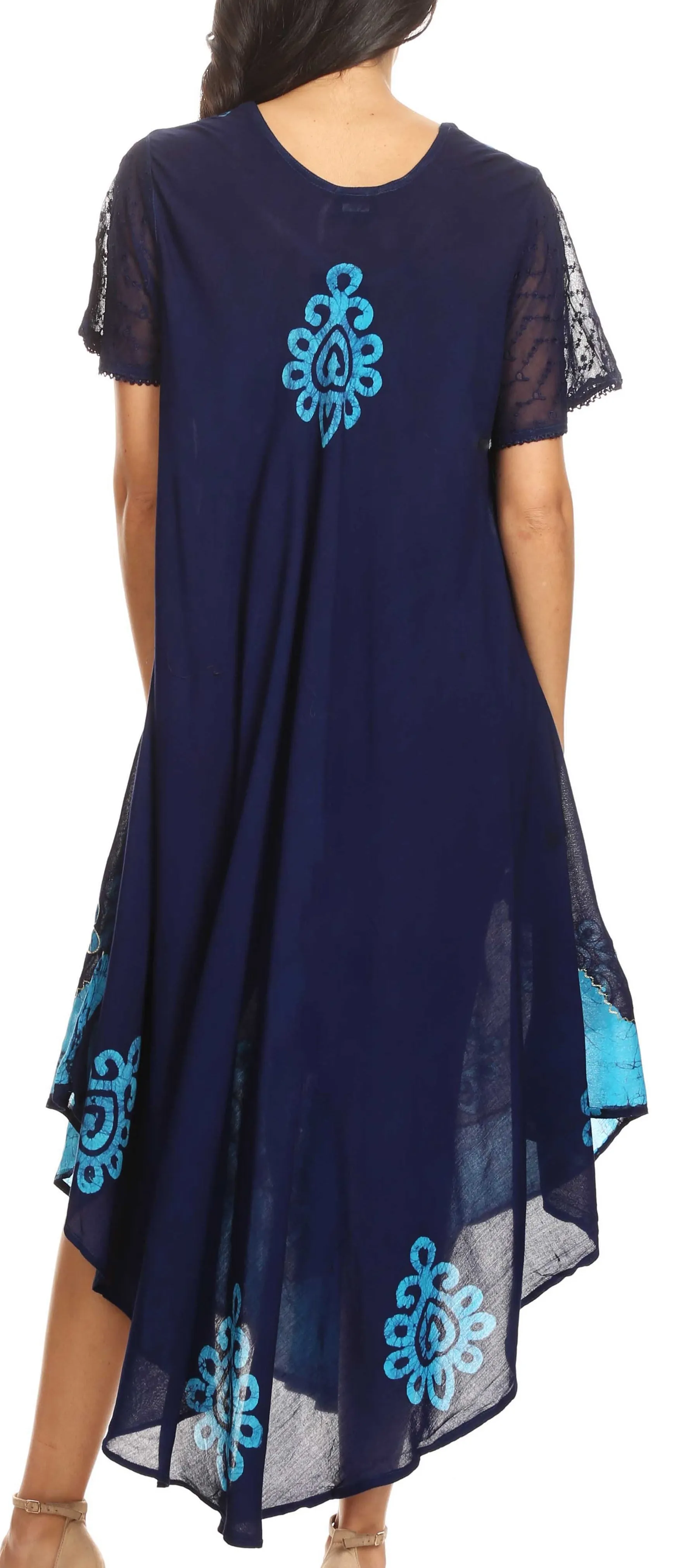 Sakkas Batik Hindi Cap Sleeve Caftan Dress / Cover Up