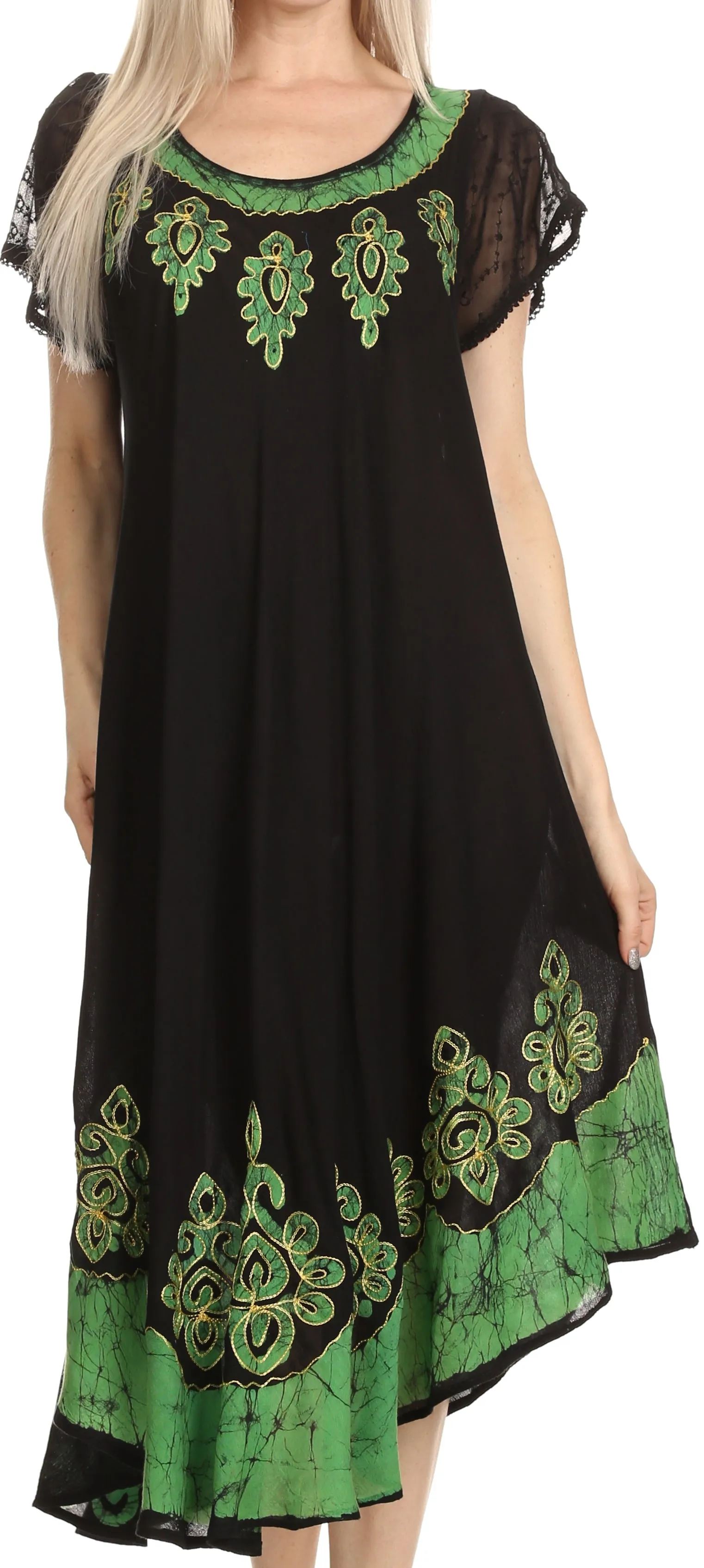 Sakkas Batik Hindi Cap Sleeve Caftan Dress / Cover Up